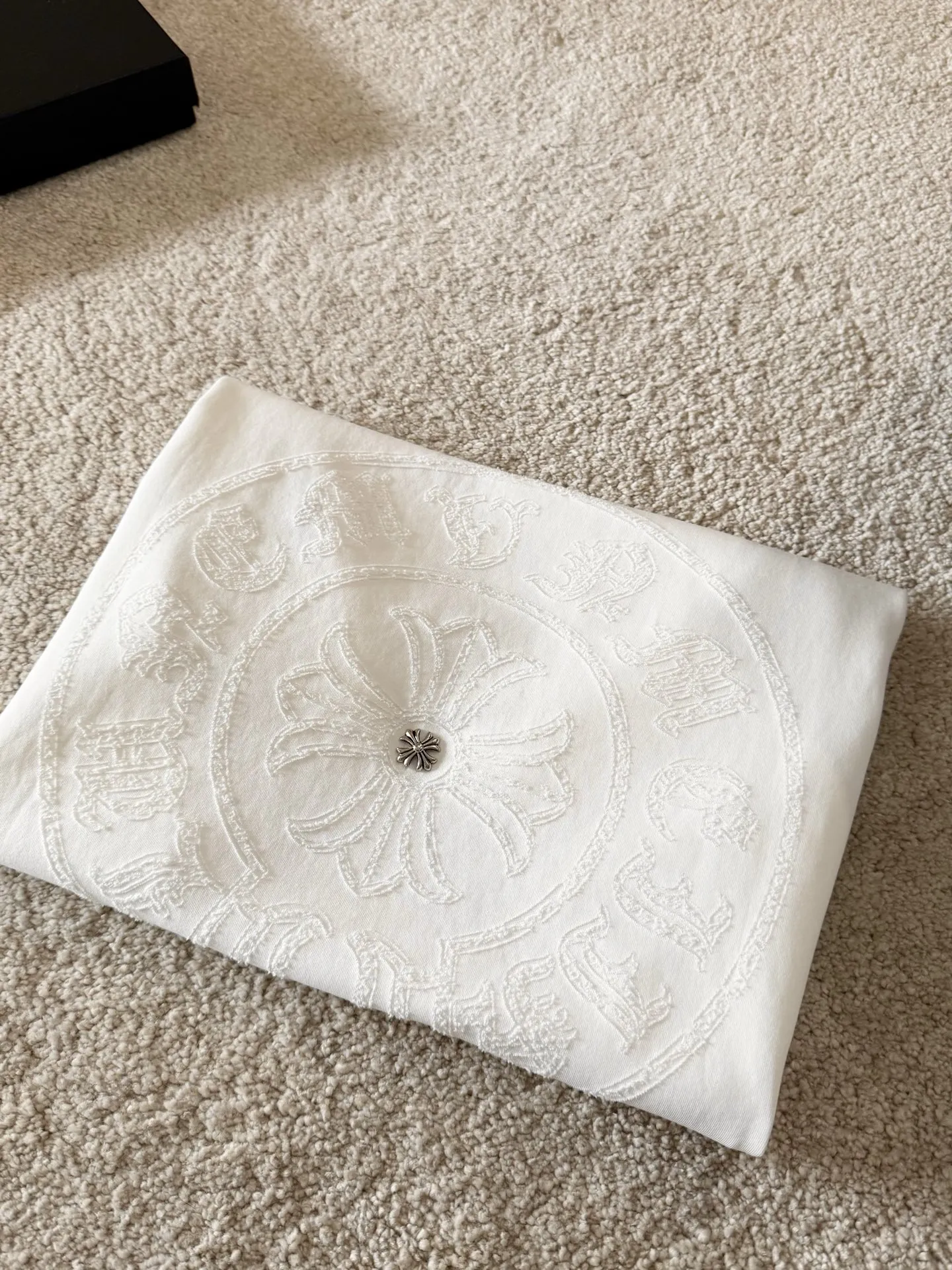 CHクロスハート新作クロス梵文焼き花半袖Tシャツ黒 - 画像 (7)