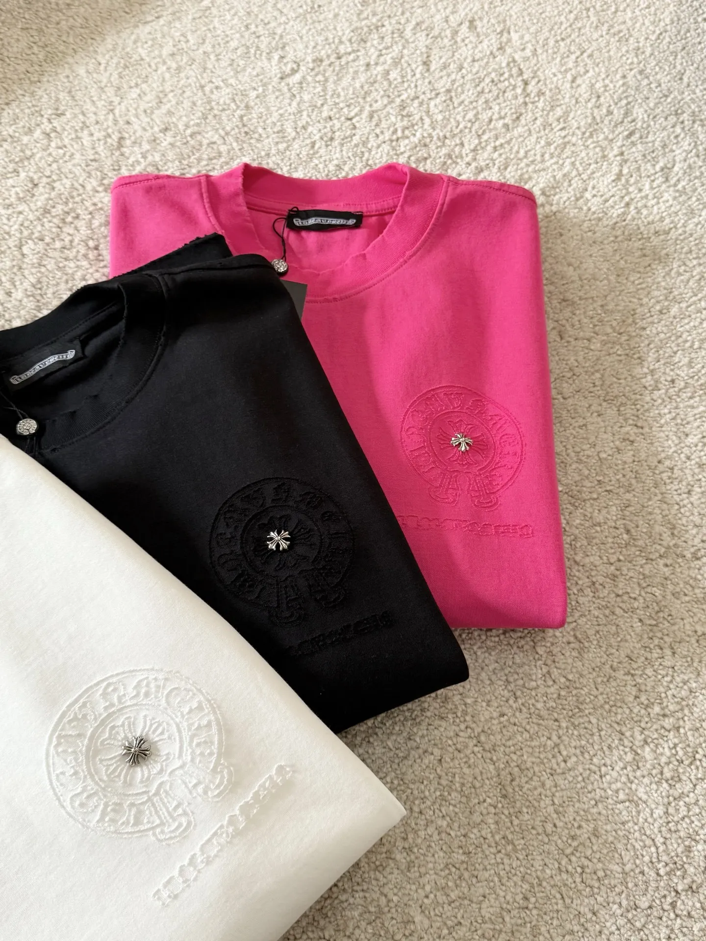 CHクロスハート新作クロス梵文焼き花半袖Tシャツ黒 - 画像 (10)