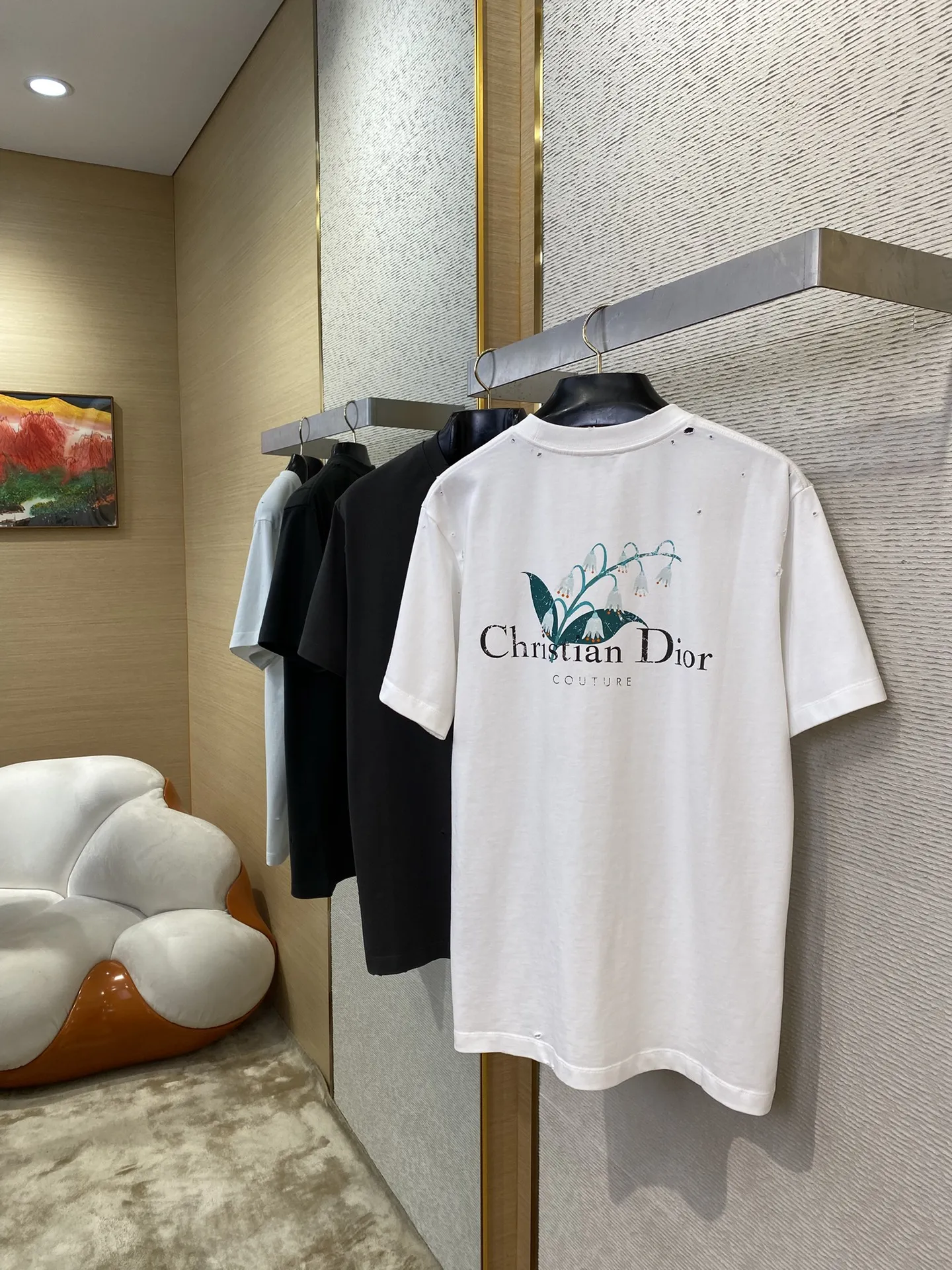 DIORディオルスズランアルファベット半袖Tシャツ黒白 - 画像 (5)