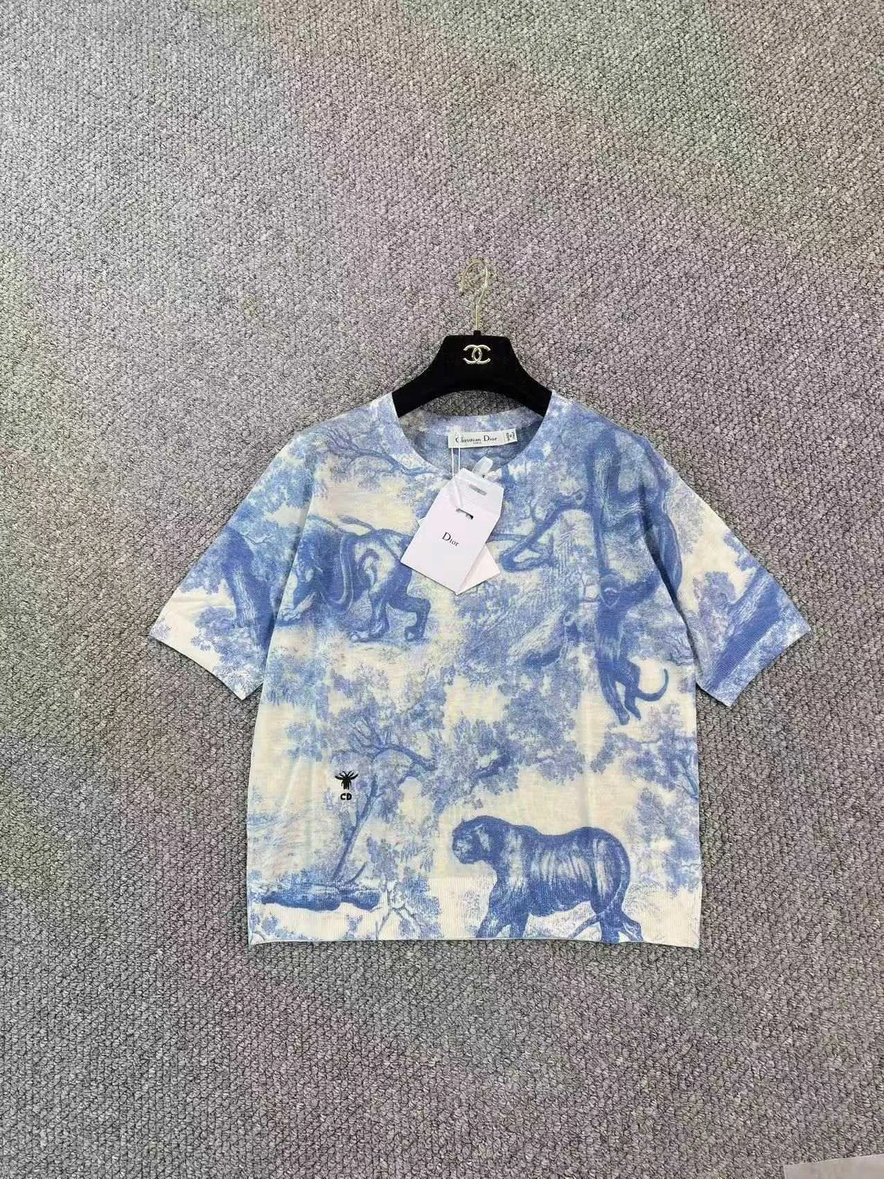 Diorディオール新作青アルファベット刺繍動物園半袖Tシャツ