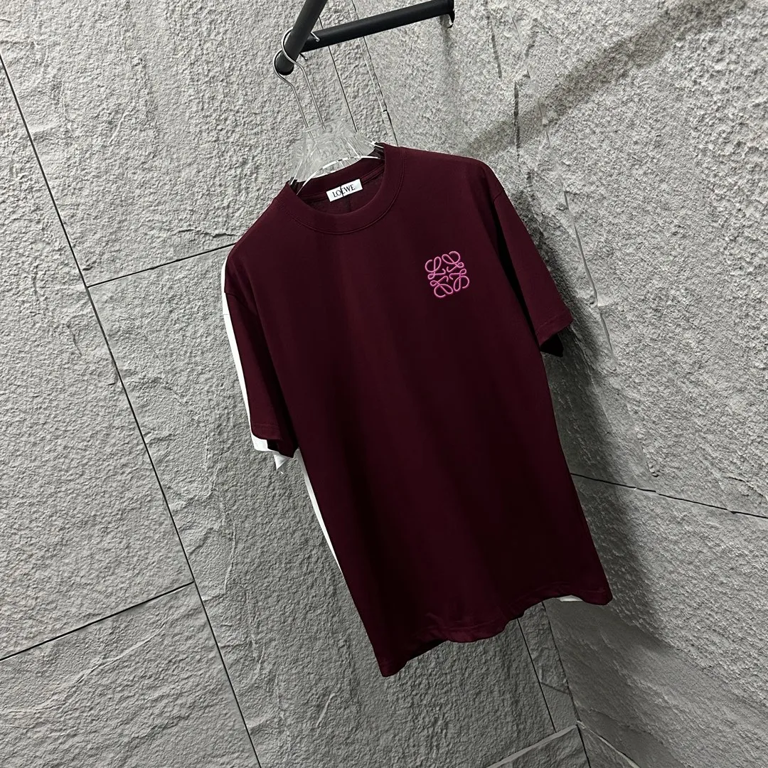 Loewe ロエ2025春夏ワインレッド刺繍Tシャツ - 画像 (3)