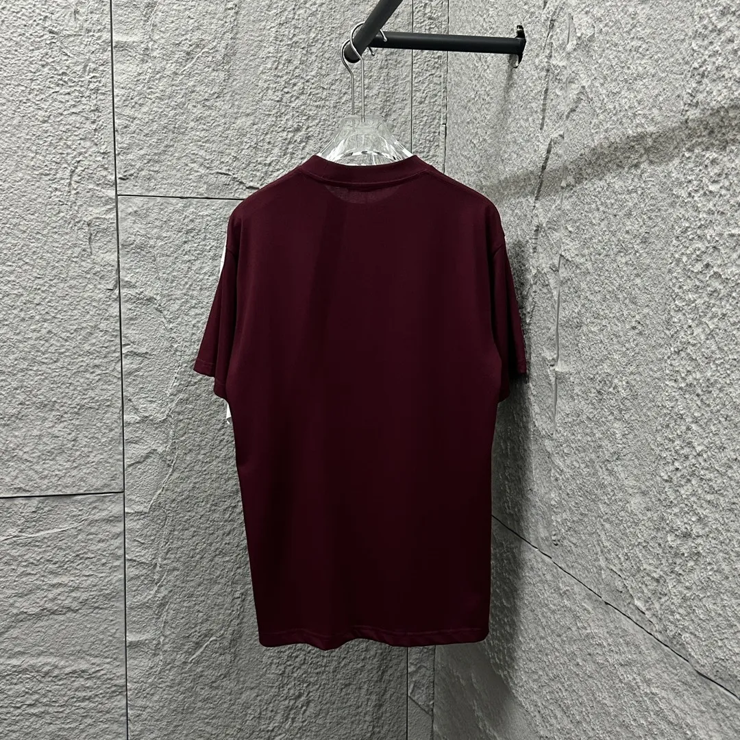 Loewe ロエ2025春夏ワインレッド刺繍Tシャツ - 画像 (5)