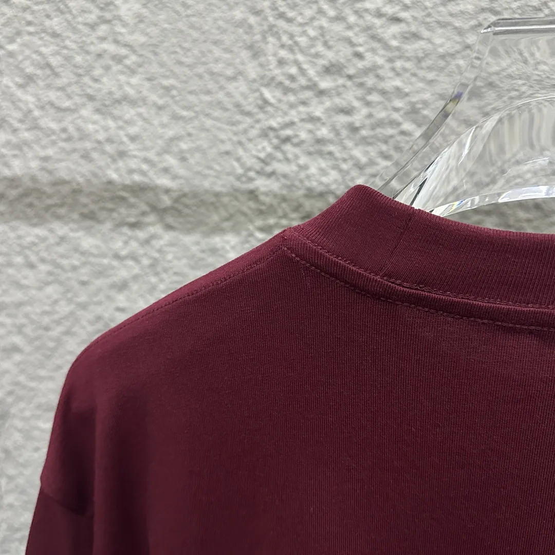 Loewe ロエ2025春夏ワインレッド刺繍Tシャツ - 画像 (6)