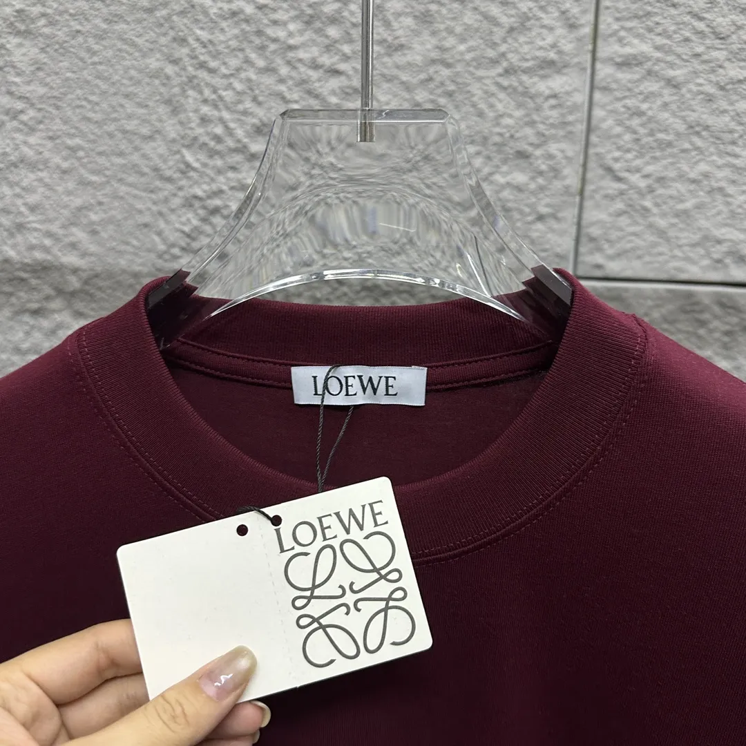 Loewe ロエ2025春夏ワインレッド刺繍Tシャツ - 画像 (8)