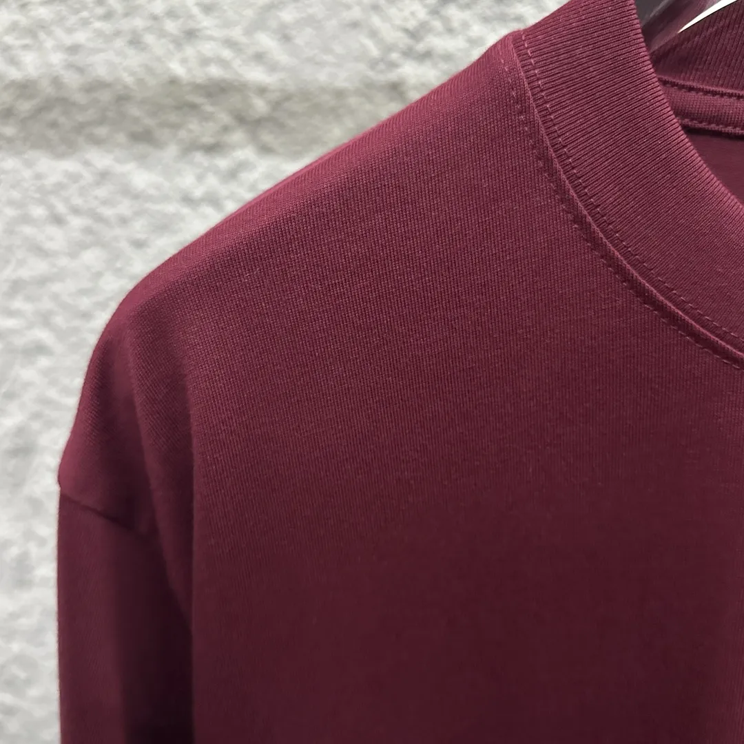 Loewe ロエ2025春夏ワインレッド刺繍Tシャツ - 画像 (9)