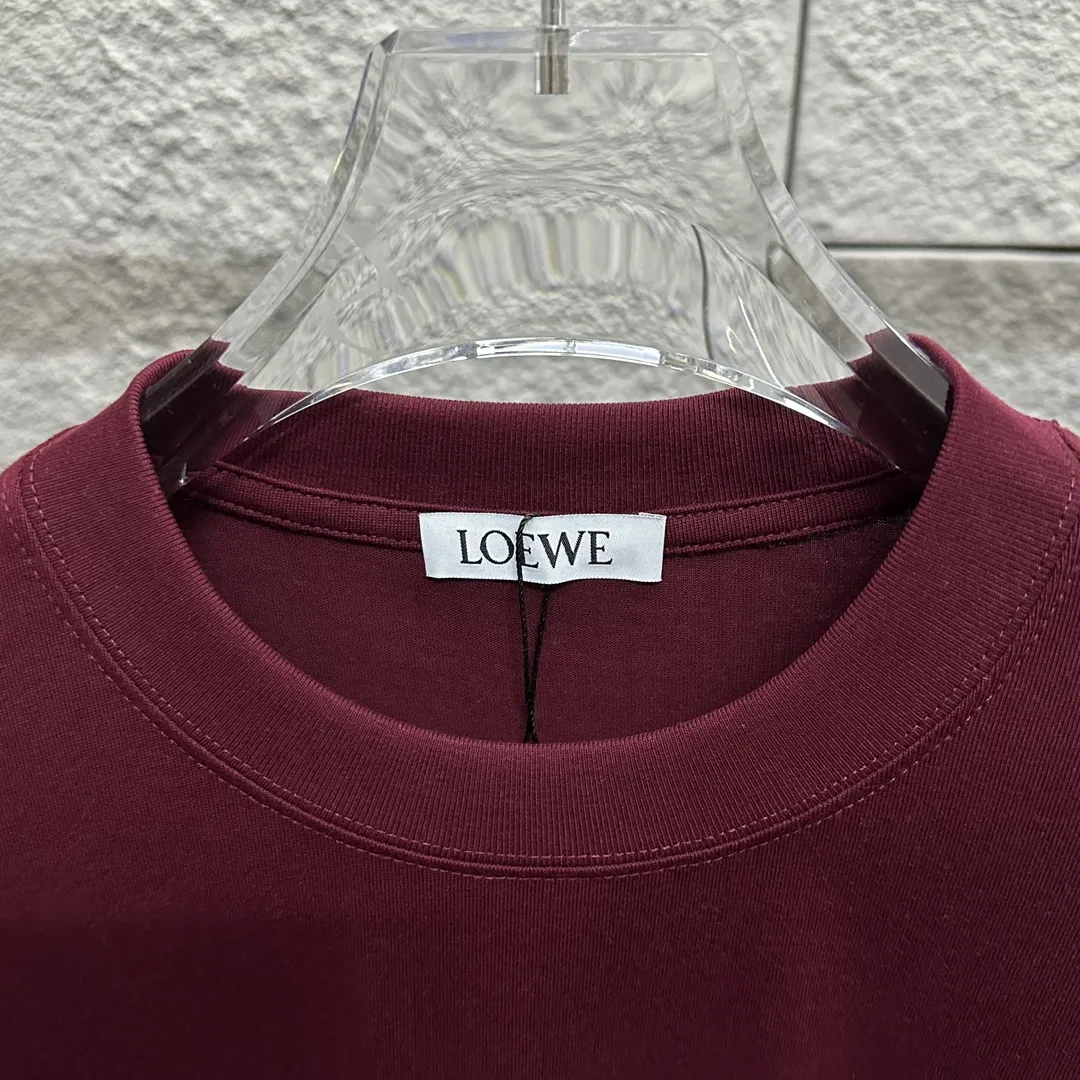 Loewe ロエ2025春夏ワインレッド刺繍Tシャツ - 画像 (10)