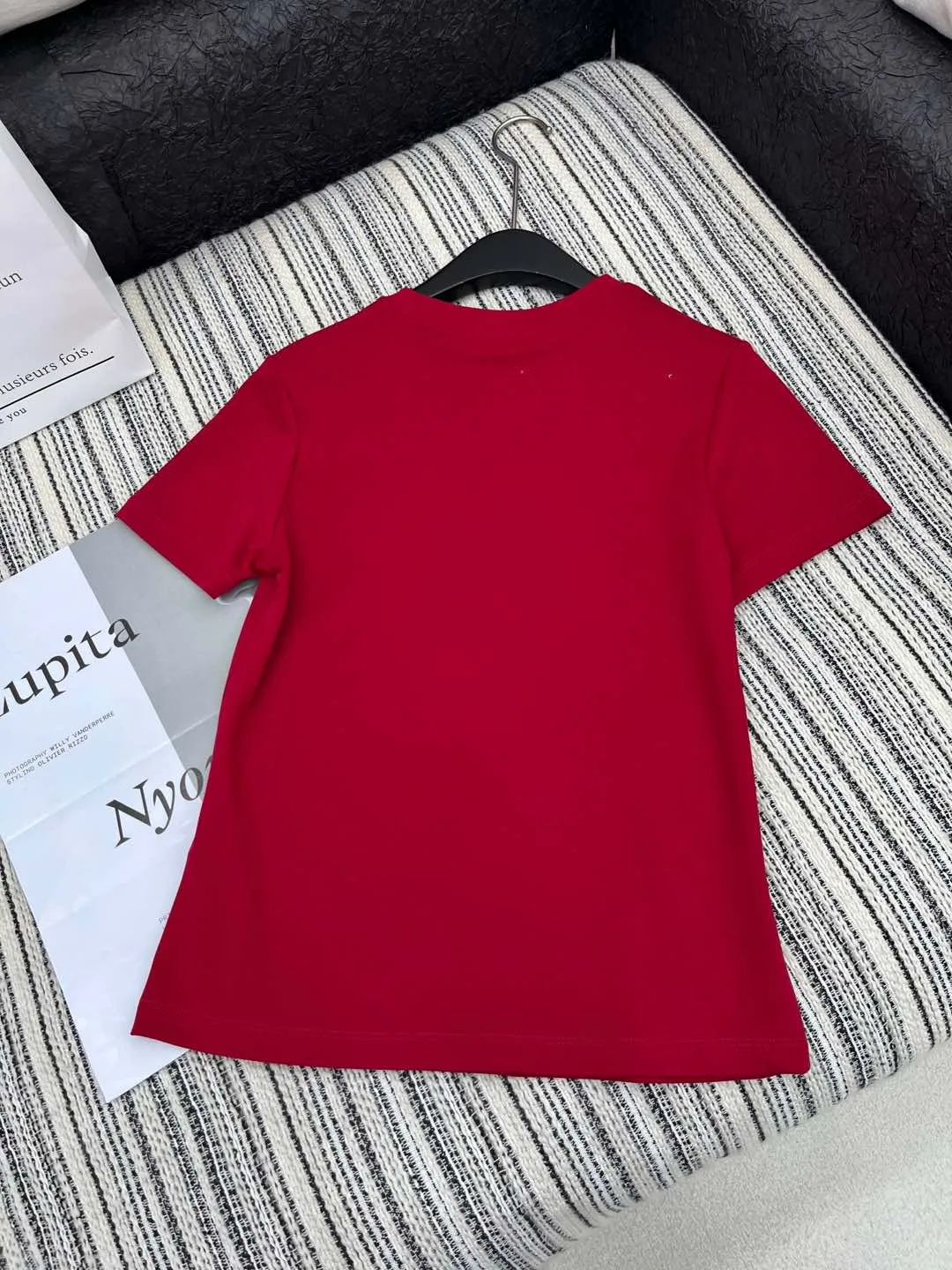 Gucci赤いアルファベット烫钻半袖Tシャツ - 画像 (7)