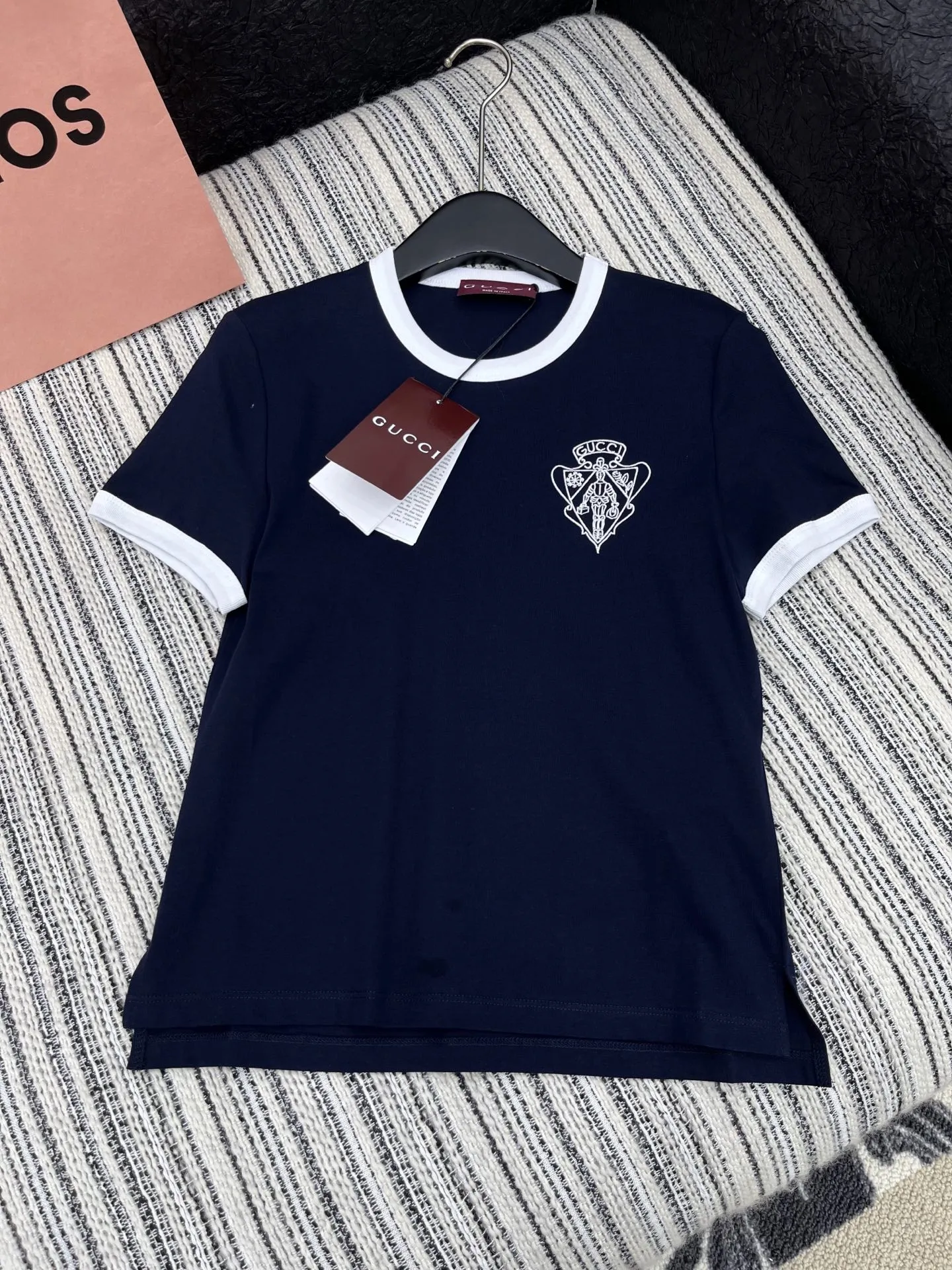 Gucci新作ブルー拼接螺纹半袖Tシャツ