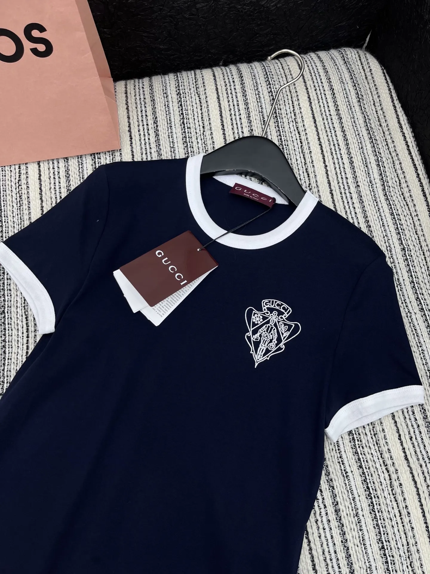 Gucci新作ブルー拼接螺纹半袖Tシャツ - 画像 (3)