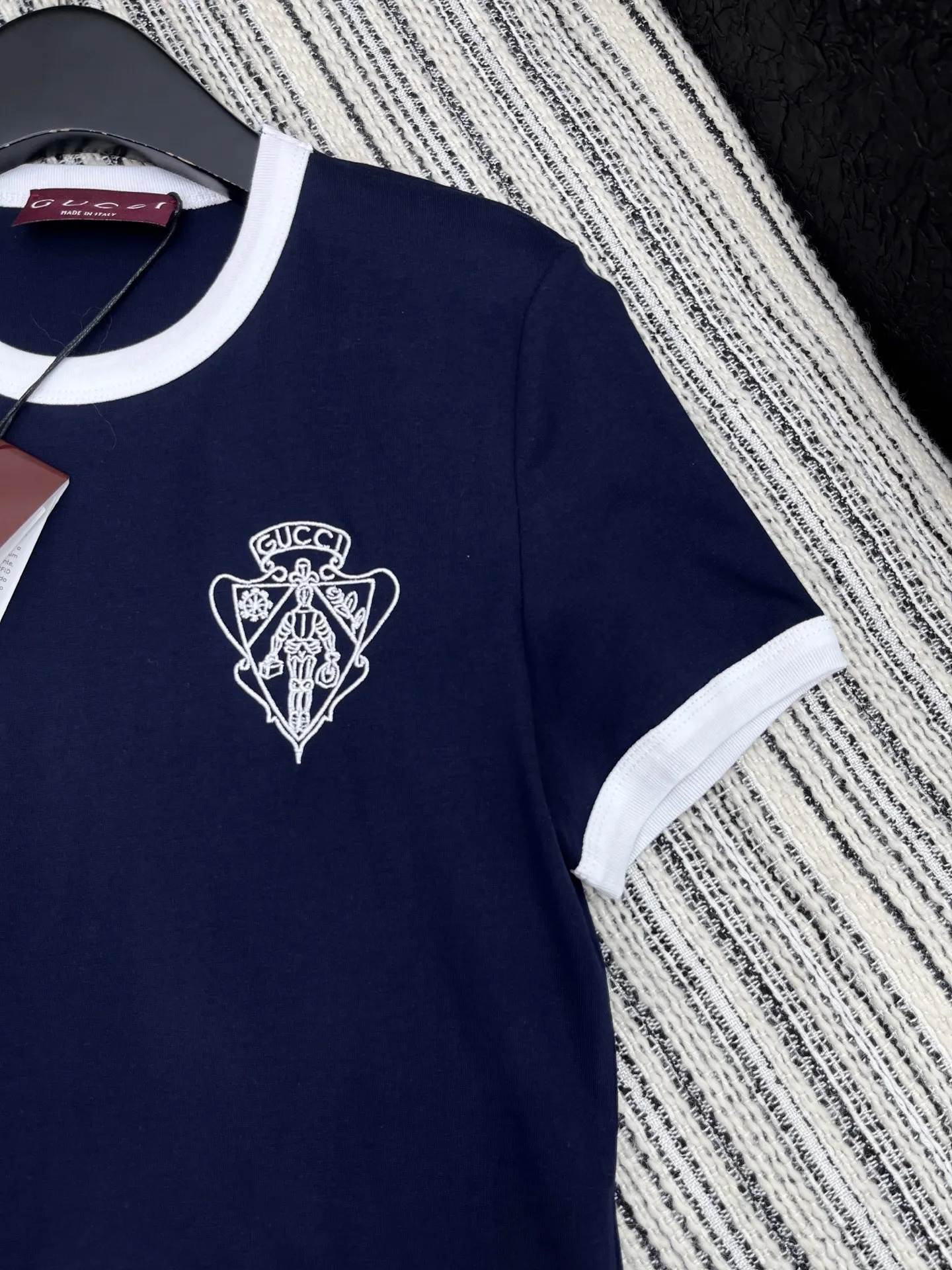 Gucci新作ブルー拼接螺纹半袖Tシャツ - 画像 (4)