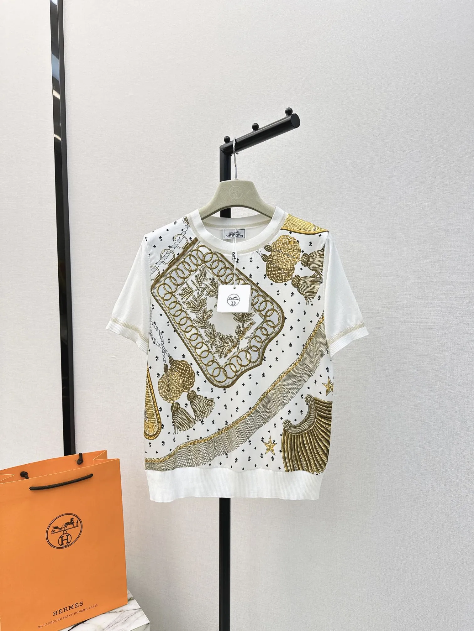 Hermes 24Ss 新作白プリント半袖Tシャツ