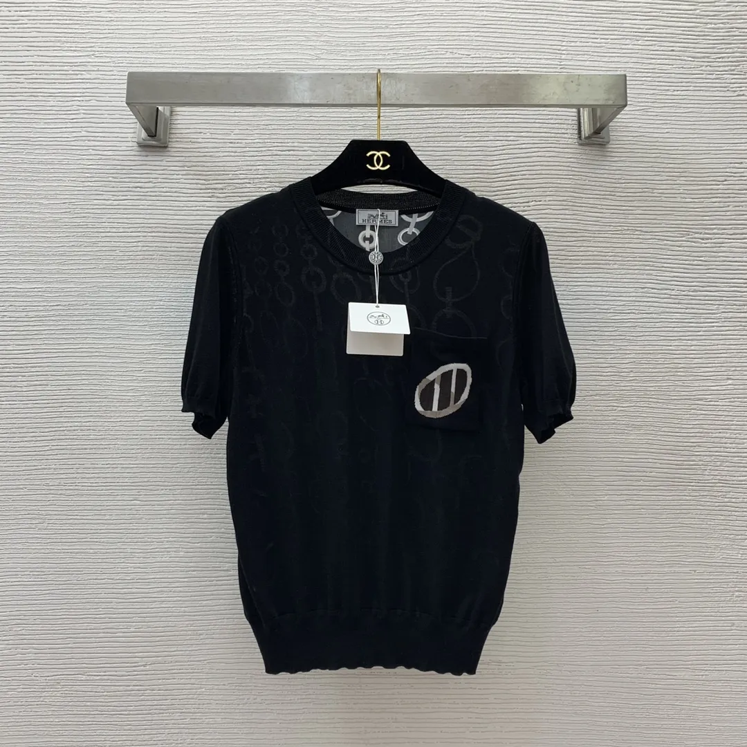 Hermès新作黒半袖ニットトップス