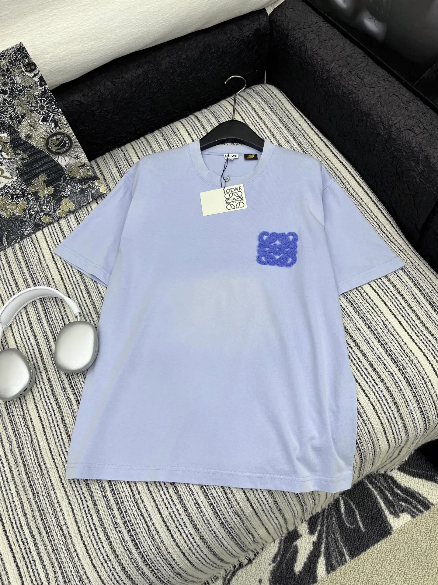 Loewe新作ブルー植毛半袖Tシャツ