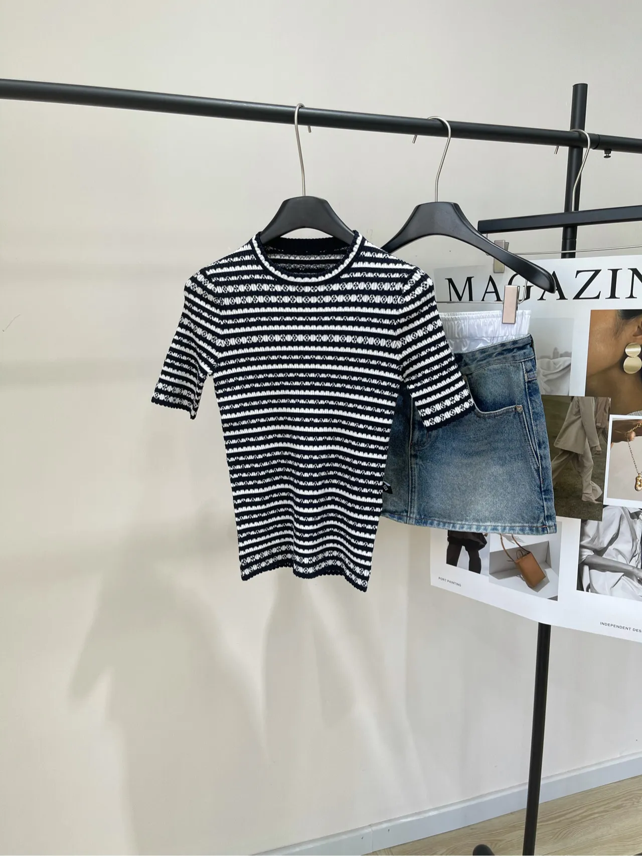 Louis Vuitton新作黒白ストライプニット半袖Tシャツ