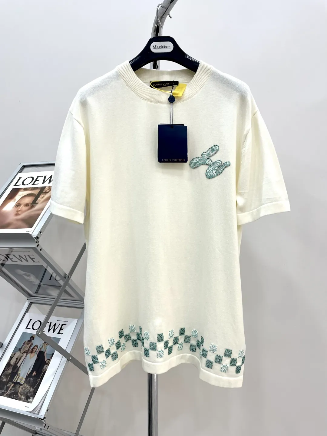 LOUIS VUITTON 白 手工ビーズ編み半袖Tシャツ