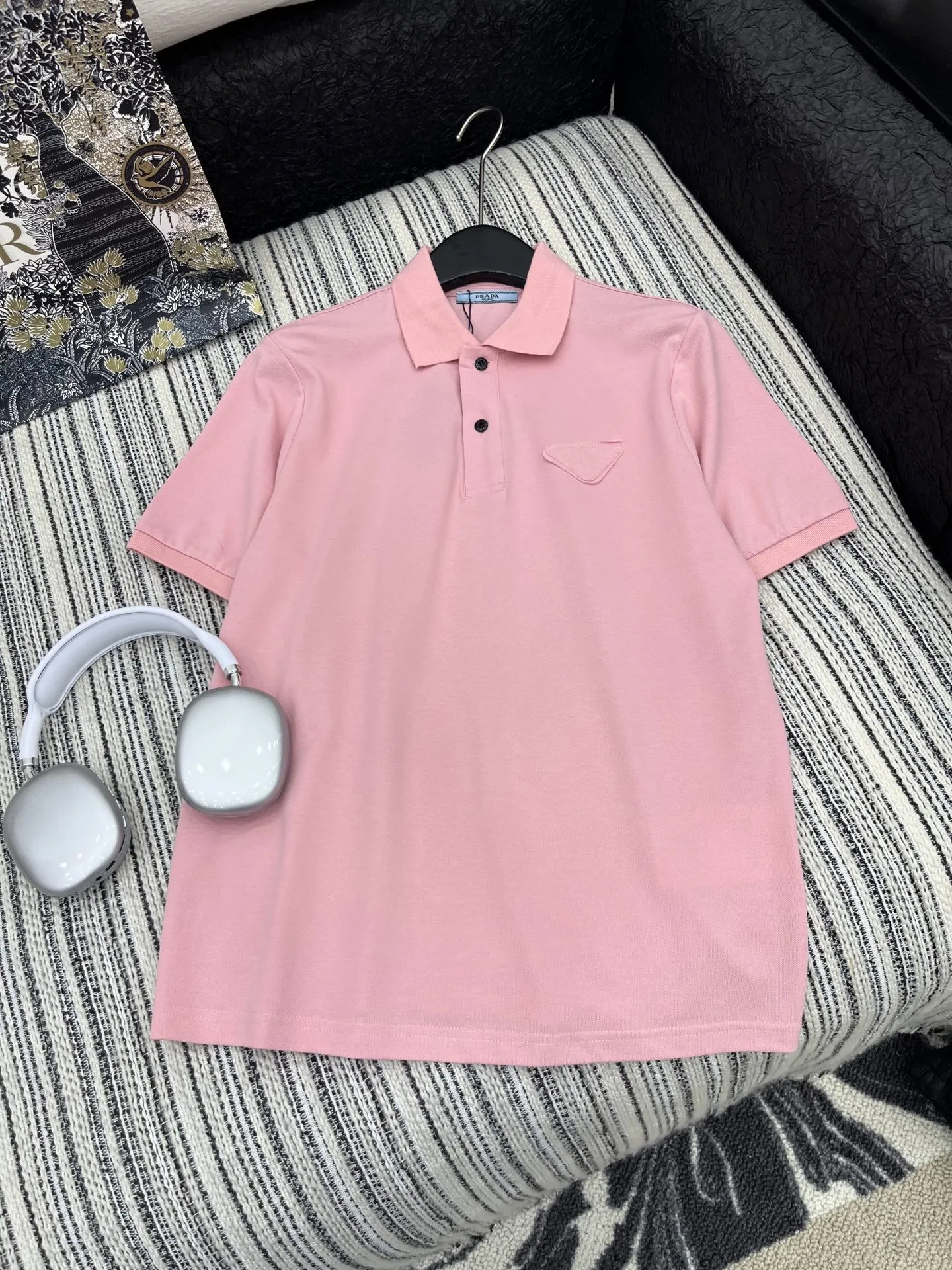 Prada新作ピンク倒三角Polo半袖Tシャツ