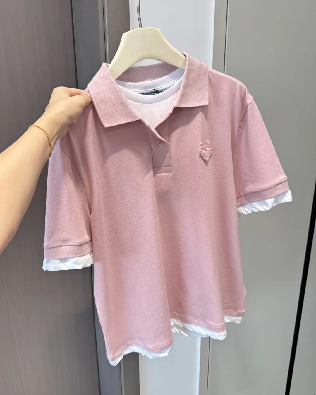 PRADAピンク偽の2ピース半袖Poloシャツ