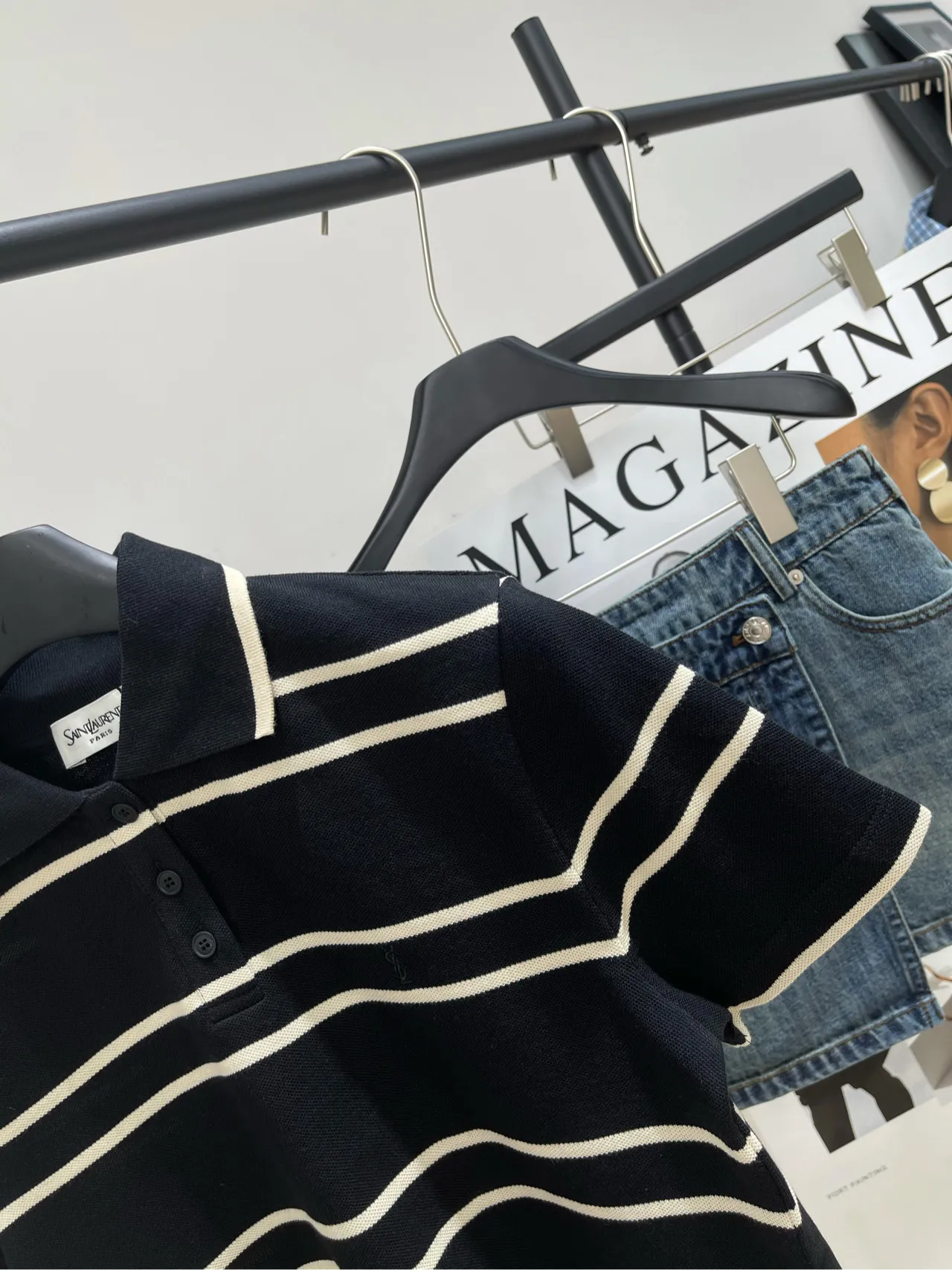 Yves Saint Laurent 米黒ストライプポロ半袖Tシャツ - 画像 (5)