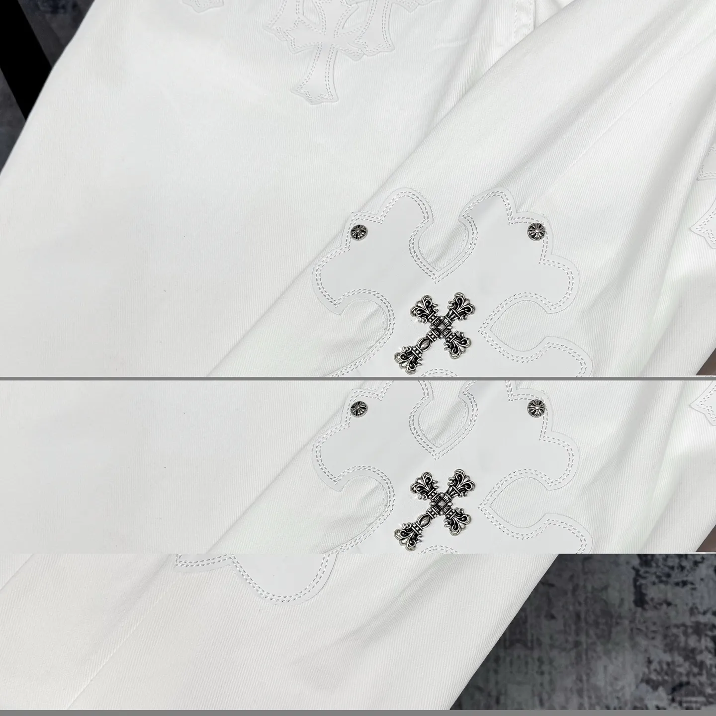Chrome Hearts 白いクロスデザインジーンズ - 画像 (13)