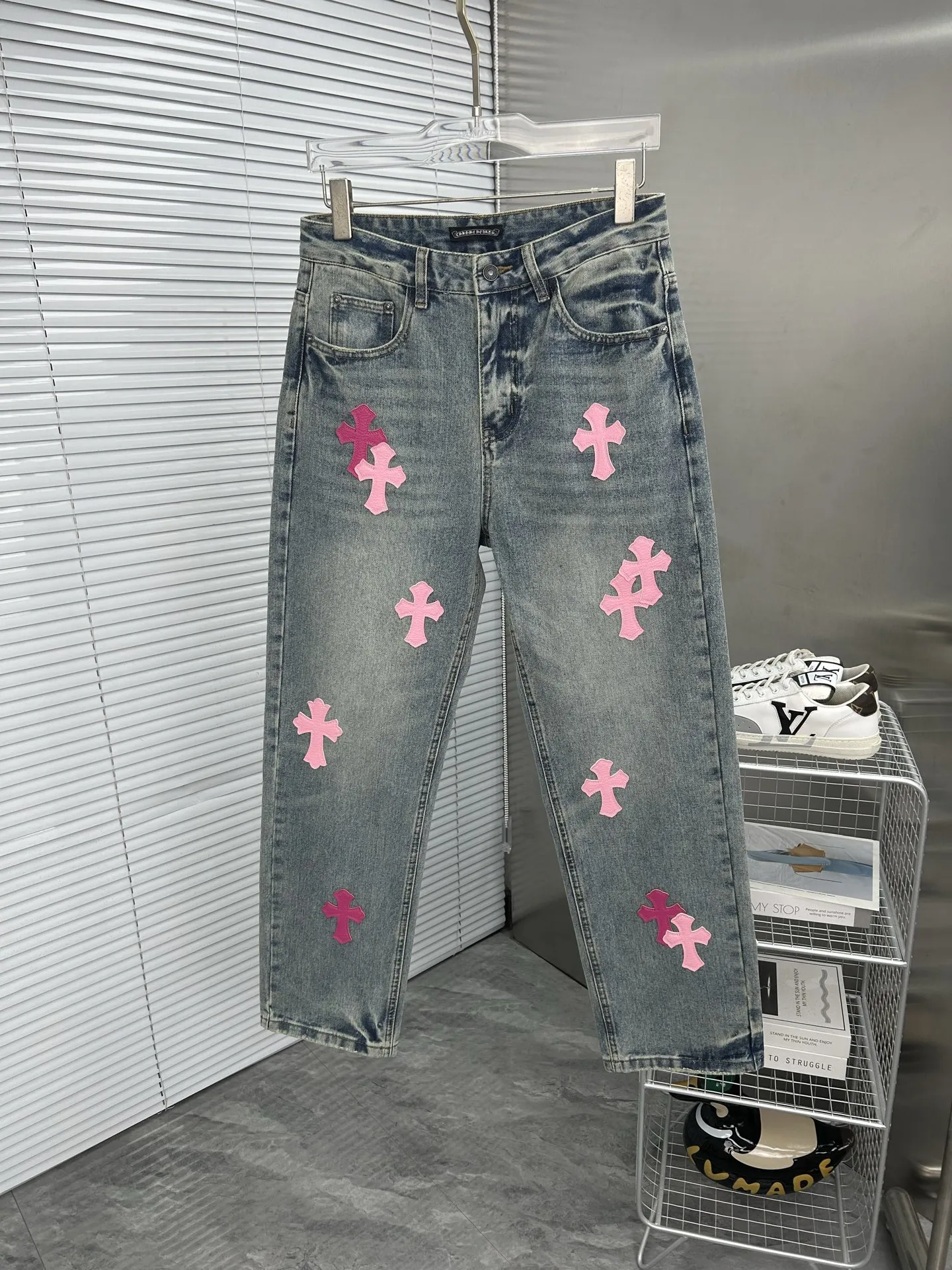 Chrome Hearts クロHeart 2025新品ブルージーンズ ピンクハートデザイン