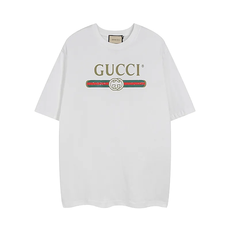GUCCI 春夏ベルトプリントTシャツ ベージュ/ブラック