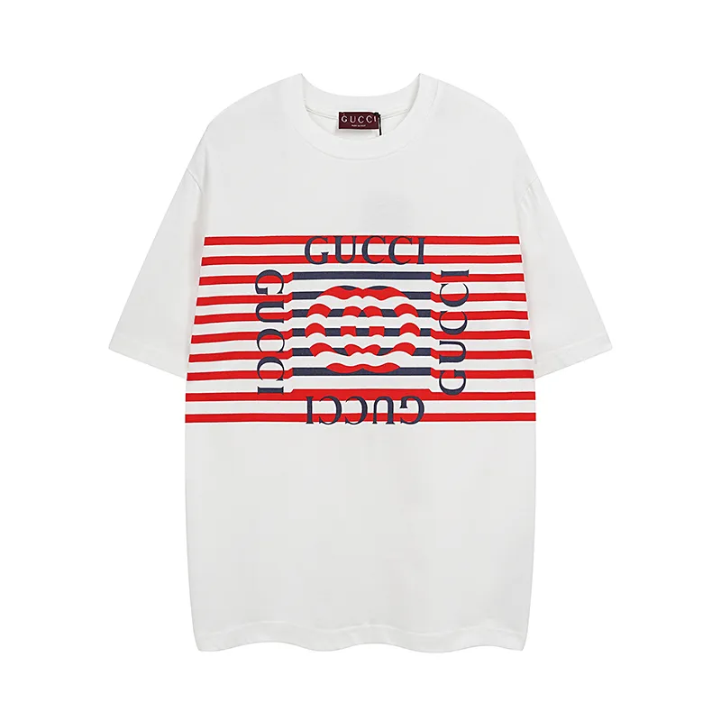 Gucci オフホワイトのストライププリントクルーネック半袖Tシャツ