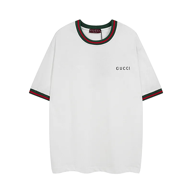 Gucci オフホワイト、赤、緑のラウンドネック半袖Tシャツ