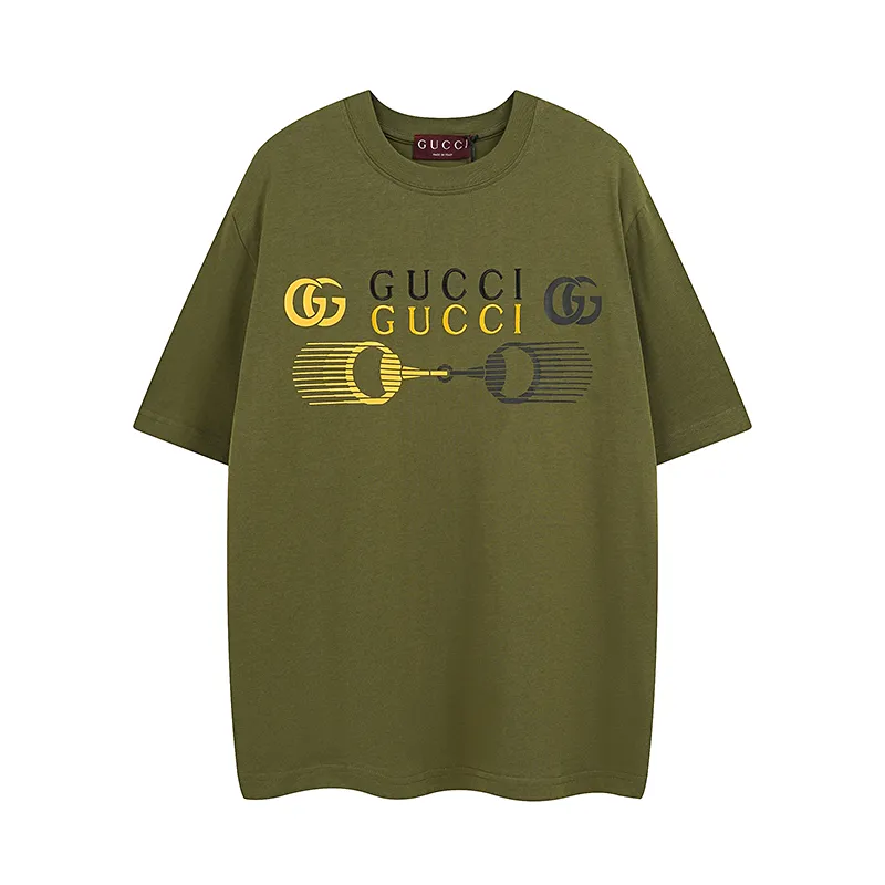 GUCCI 2025春夏新款緑色馬具プリントTシャツ