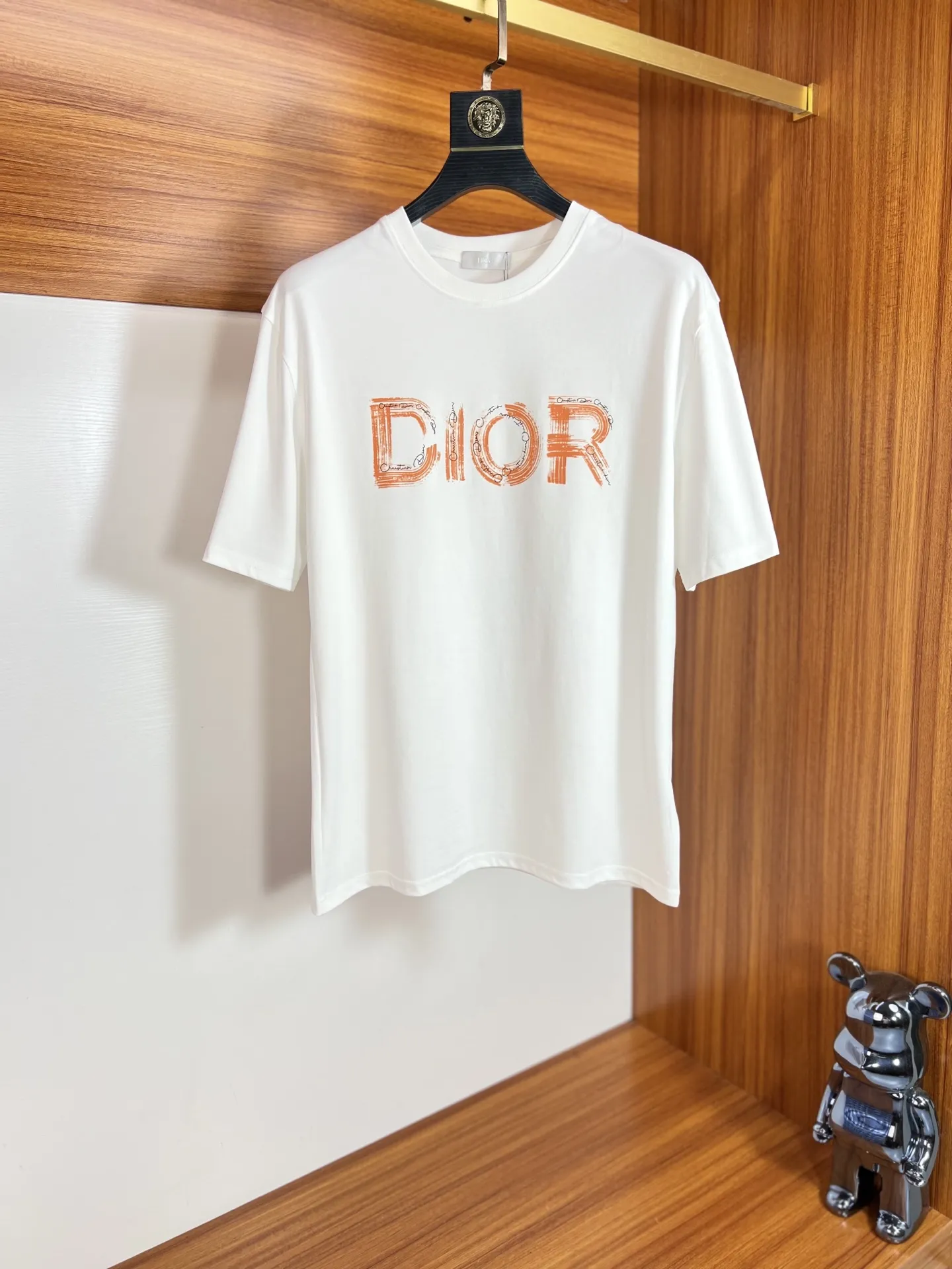 Christian Dior 白 シルケットコットンラウンドネック半袖Tシャツ
