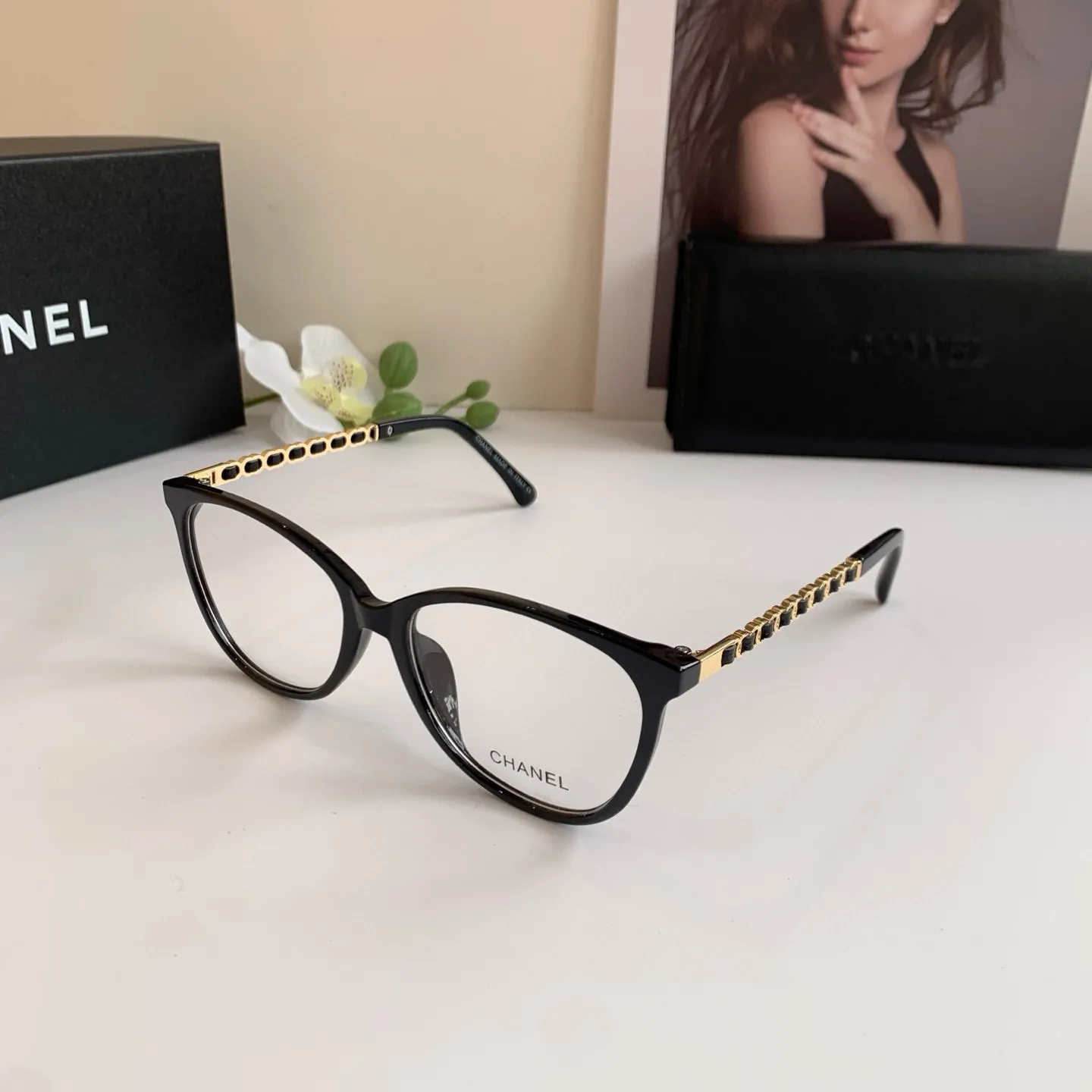 CHANEL新作黒ブルーライトカット眼鏡スクエアフレーム - 画像 (3)