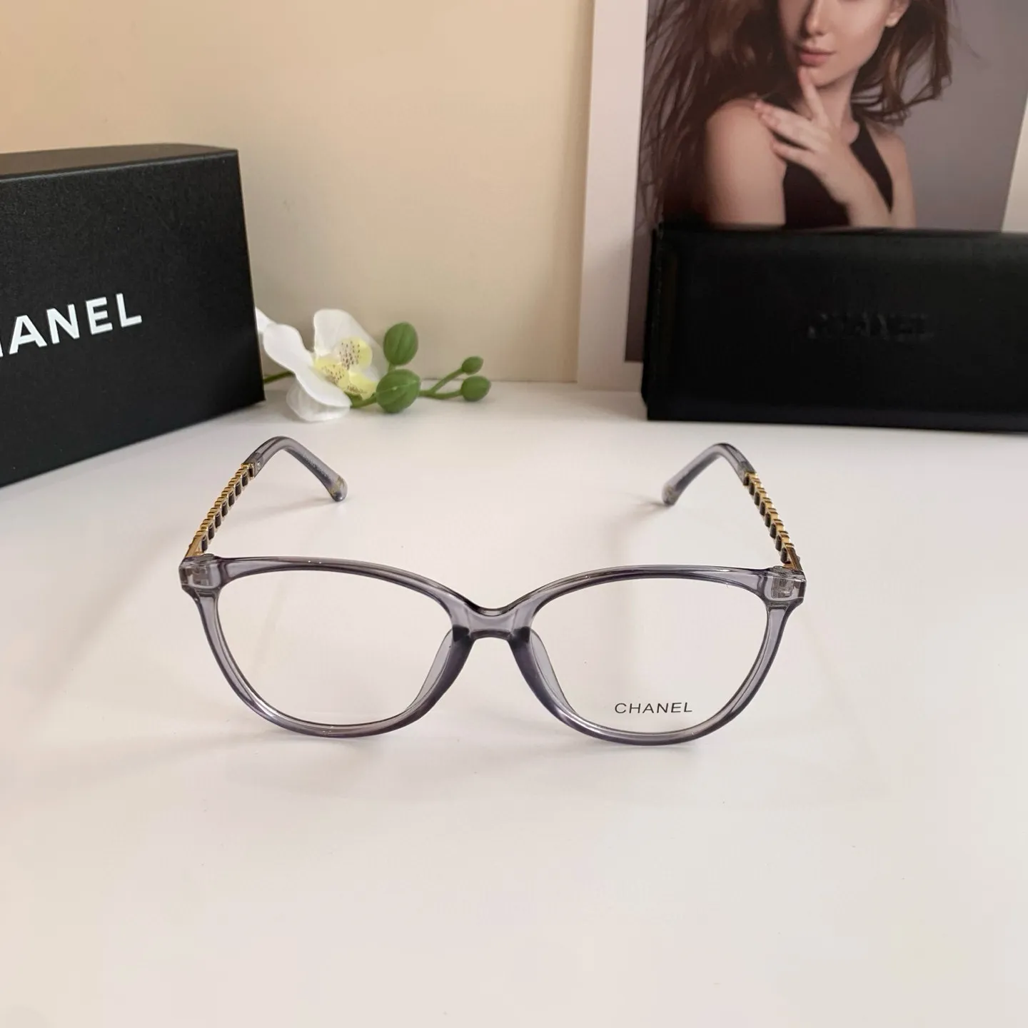 CHANEL新作ブルーライトカットメガネ黒スクエアフレーム - 画像 (5)