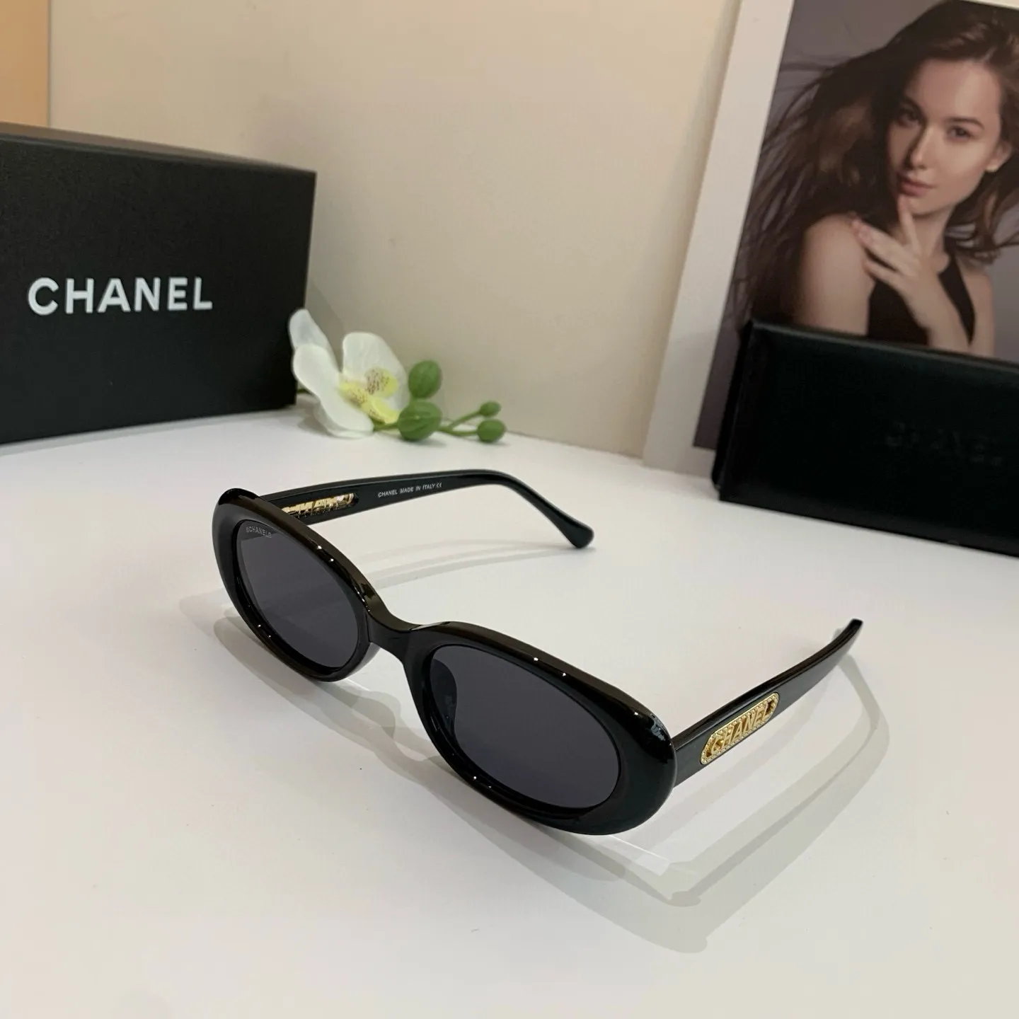 シャネル新作黒サングラスファッションスクエアフレーム - 画像 (3)