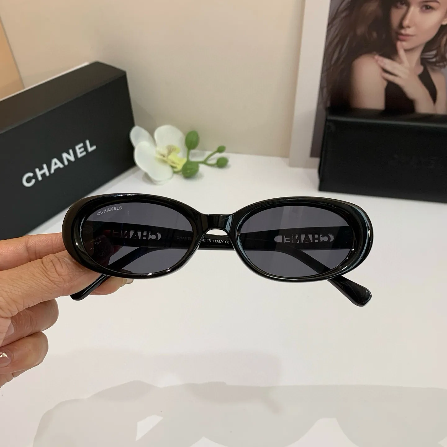 シャネル新作黒サングラスファッションスクエアフレーム - 画像 (4)