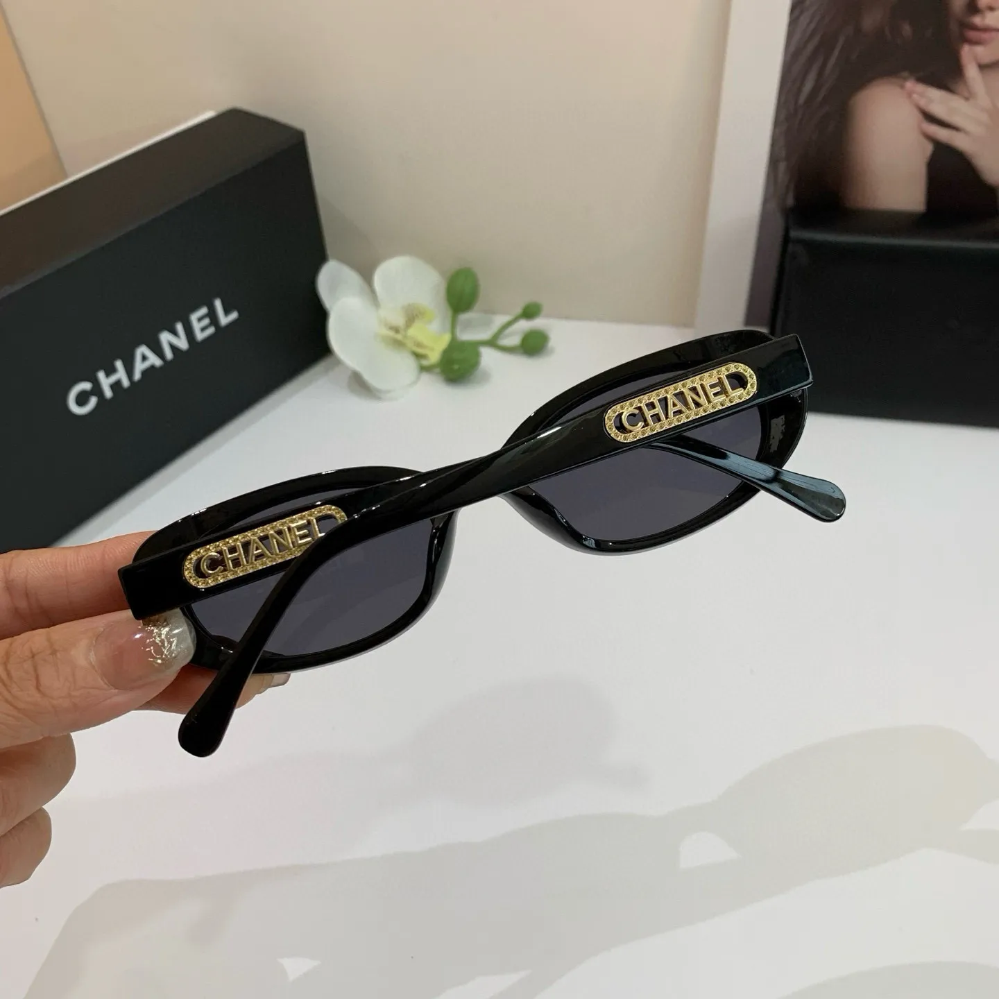 シャネル新作黒サングラスファッションスクエアフレーム - 画像 (6)