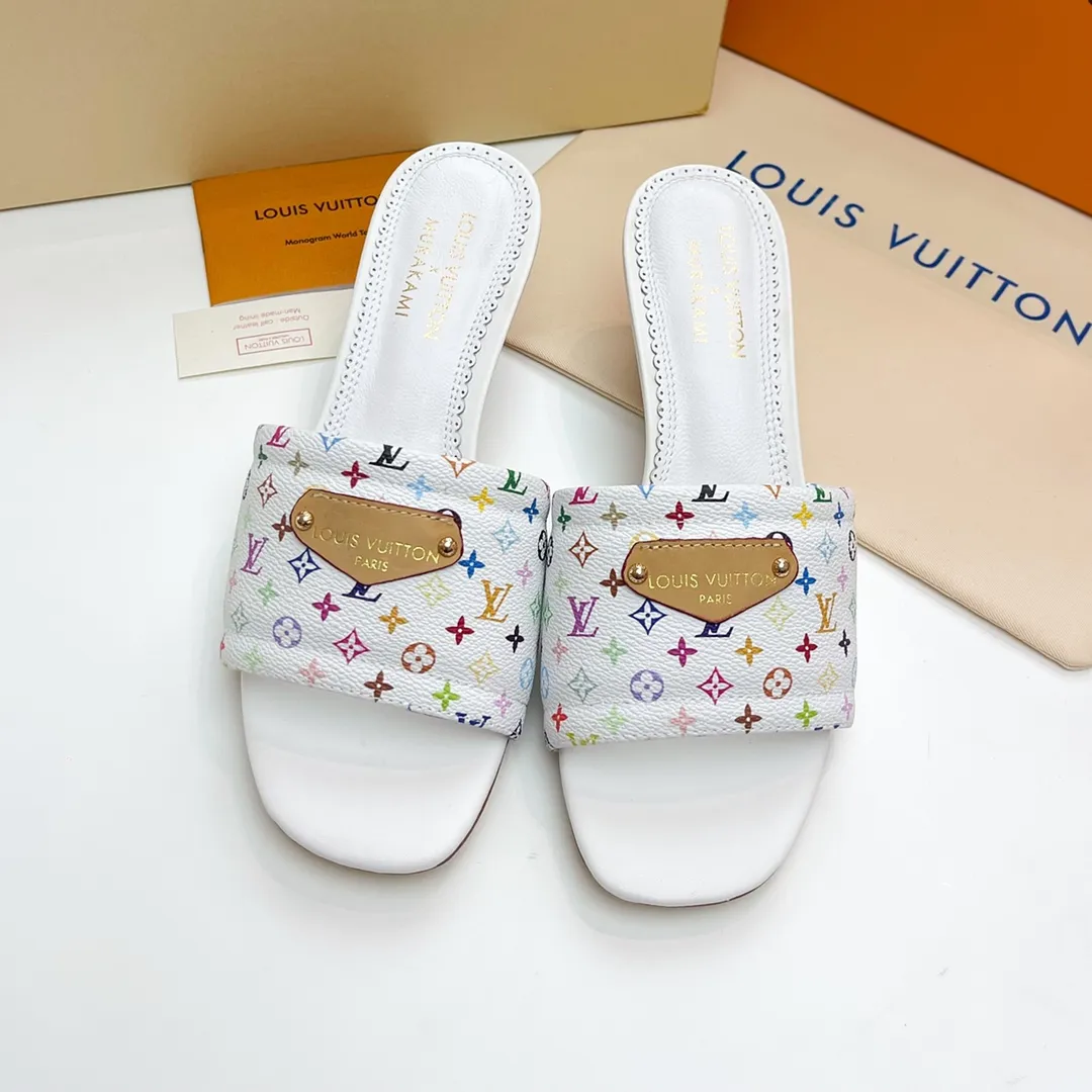 LOUIS VUITTON 村上隆三彩桜桃スリッパ 黒白厚底