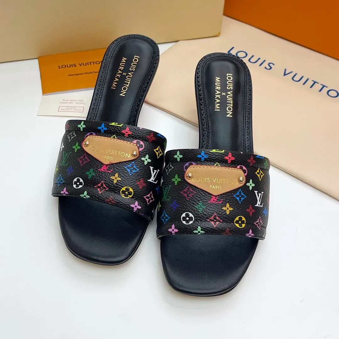 LOUIS VUITTON 村上隆 三色桜ミュール 黒白 5.5CM