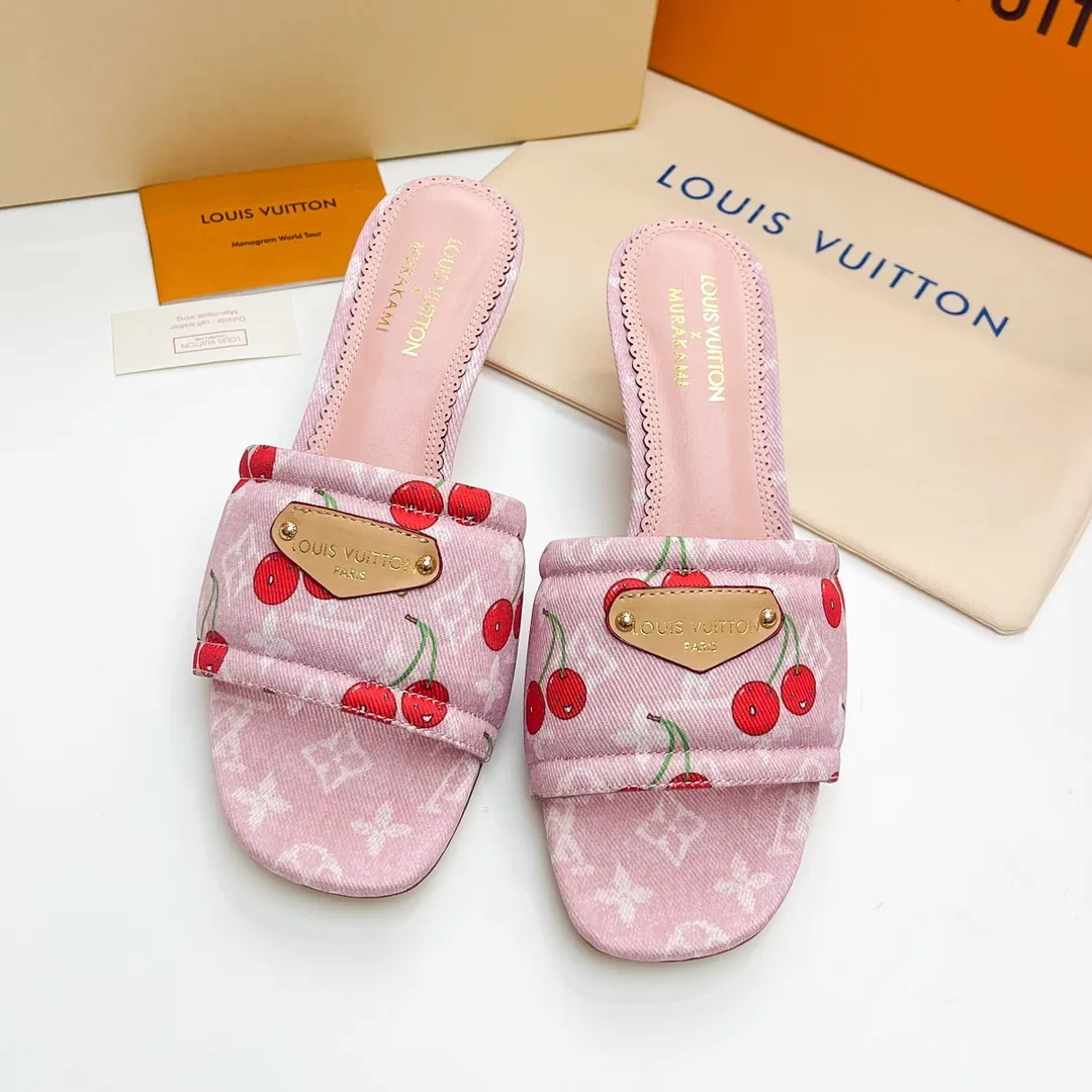 LOUIS VUITTON ピンク キトンヒールミュールスリッパ