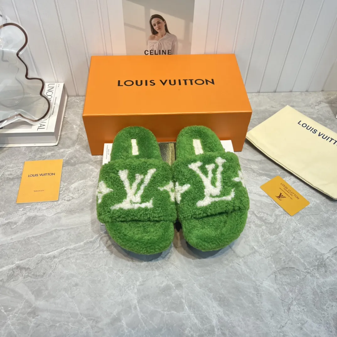 Louis Vuitton 2022新作ウールスリッパ 緑色フラット