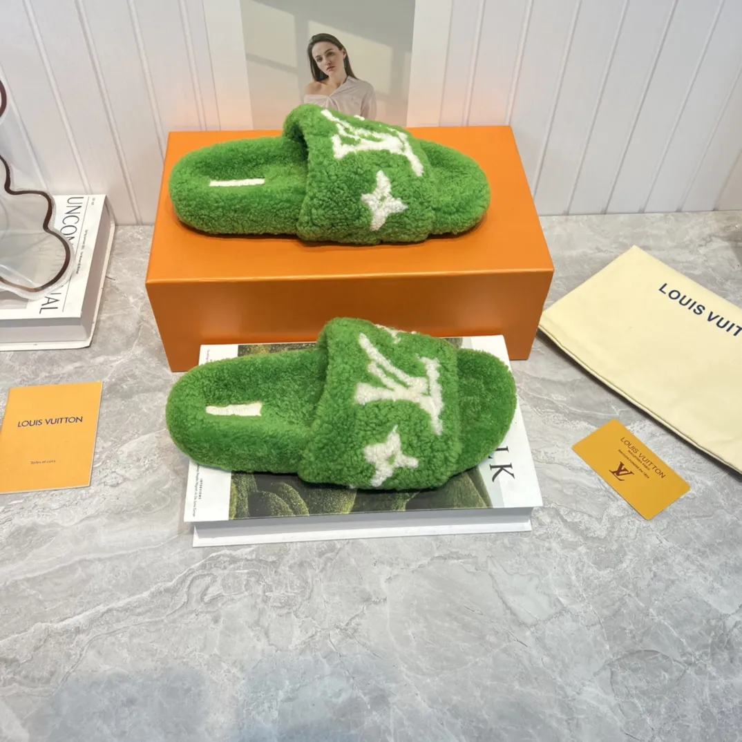 Louis Vuitton 2022新作ウールスリッパ 緑色フラット - 画像 (7)