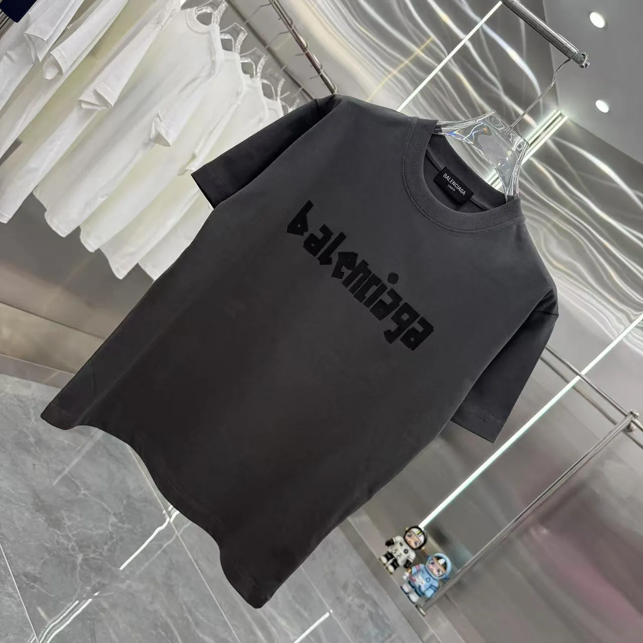 BALENCIAGA グレー 厚板シリコンプリントTシャツ - 画像 (3)