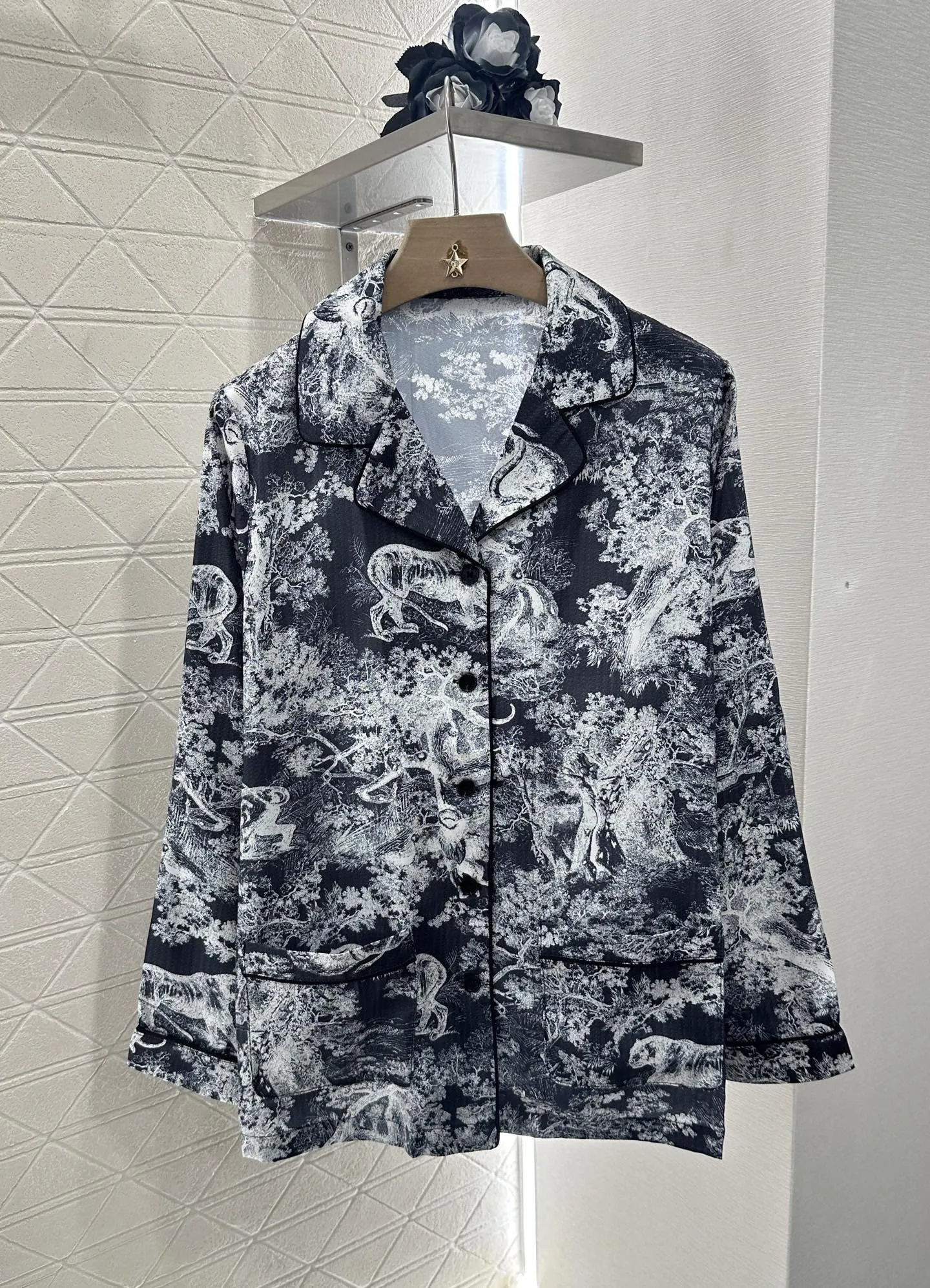 Dio新作青印刷シャツ長ズボンセット