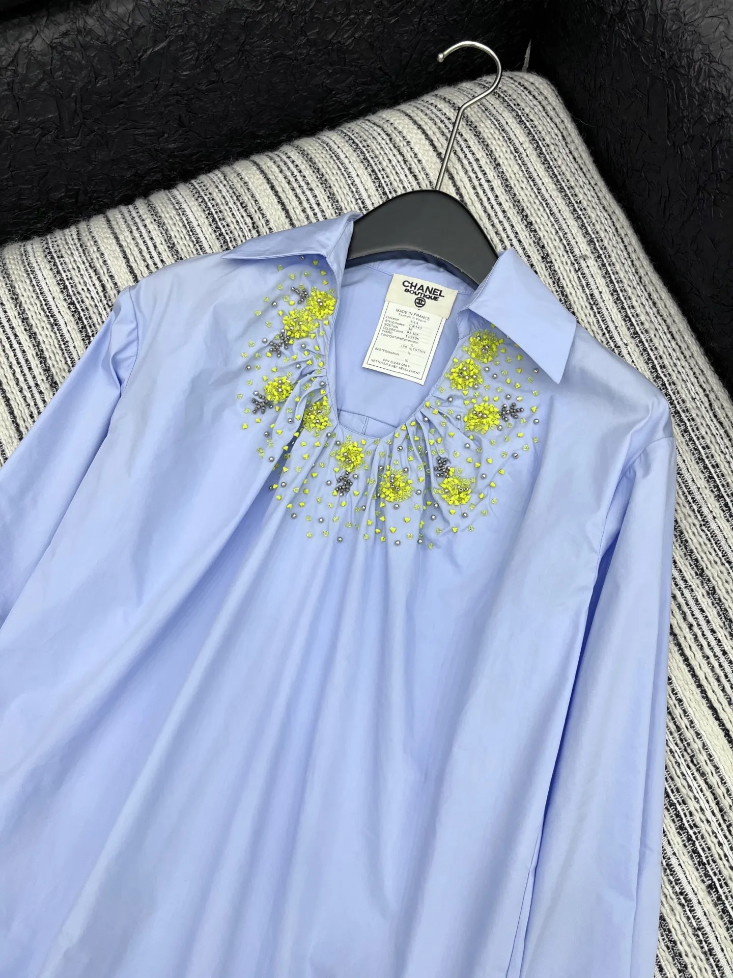 Chane新作中世風重工業ハンドメイドブルー長袖シャツ - 画像 (3)