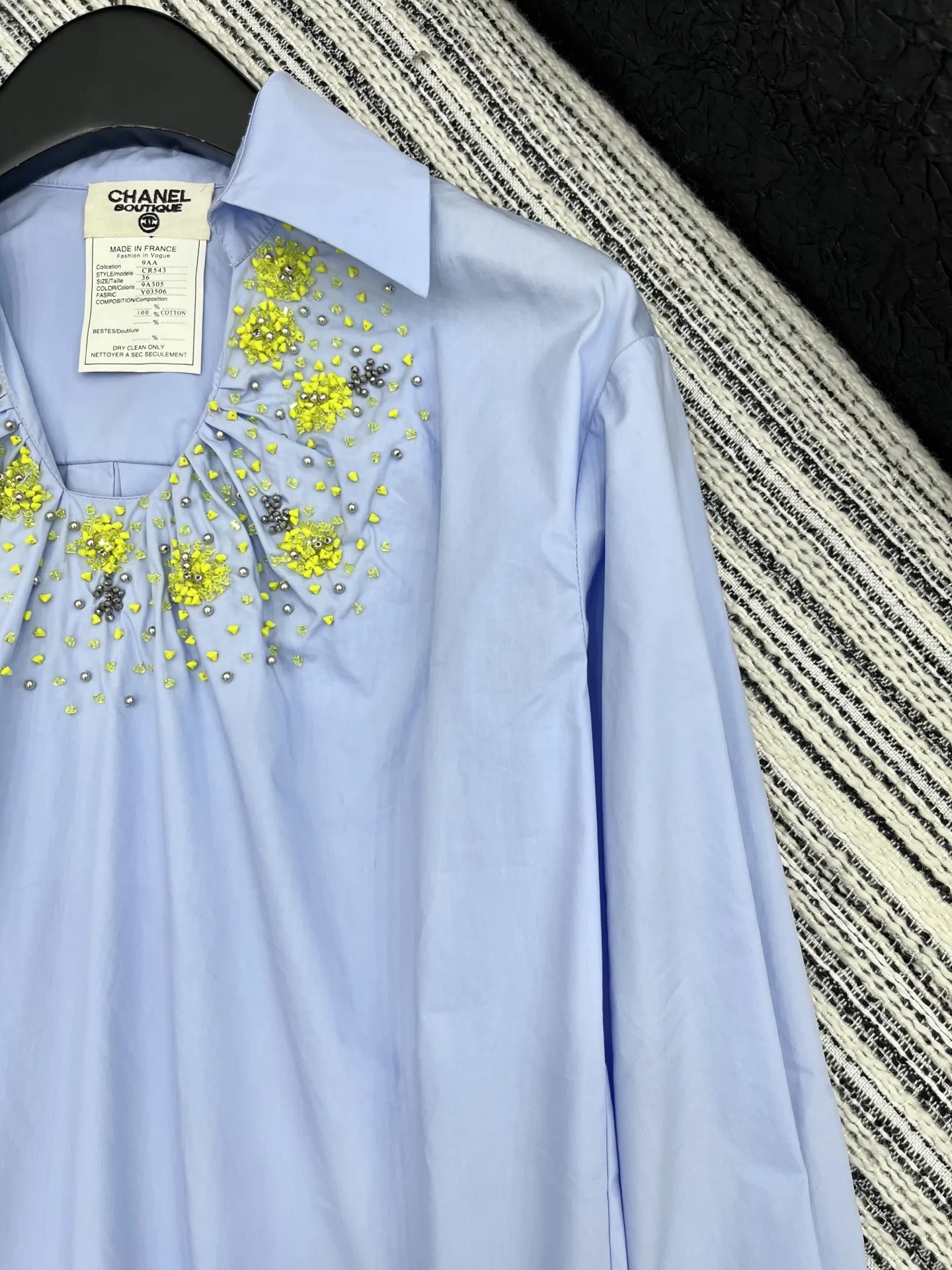 Chane新作中世風重工業ハンドメイドブルー長袖シャツ - 画像 (4)