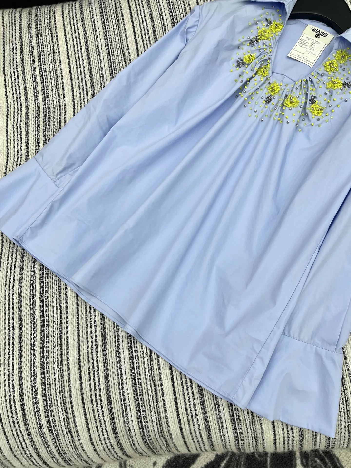 Chane新作中世風重工業ハンドメイドブルー長袖シャツ - 画像 (5)