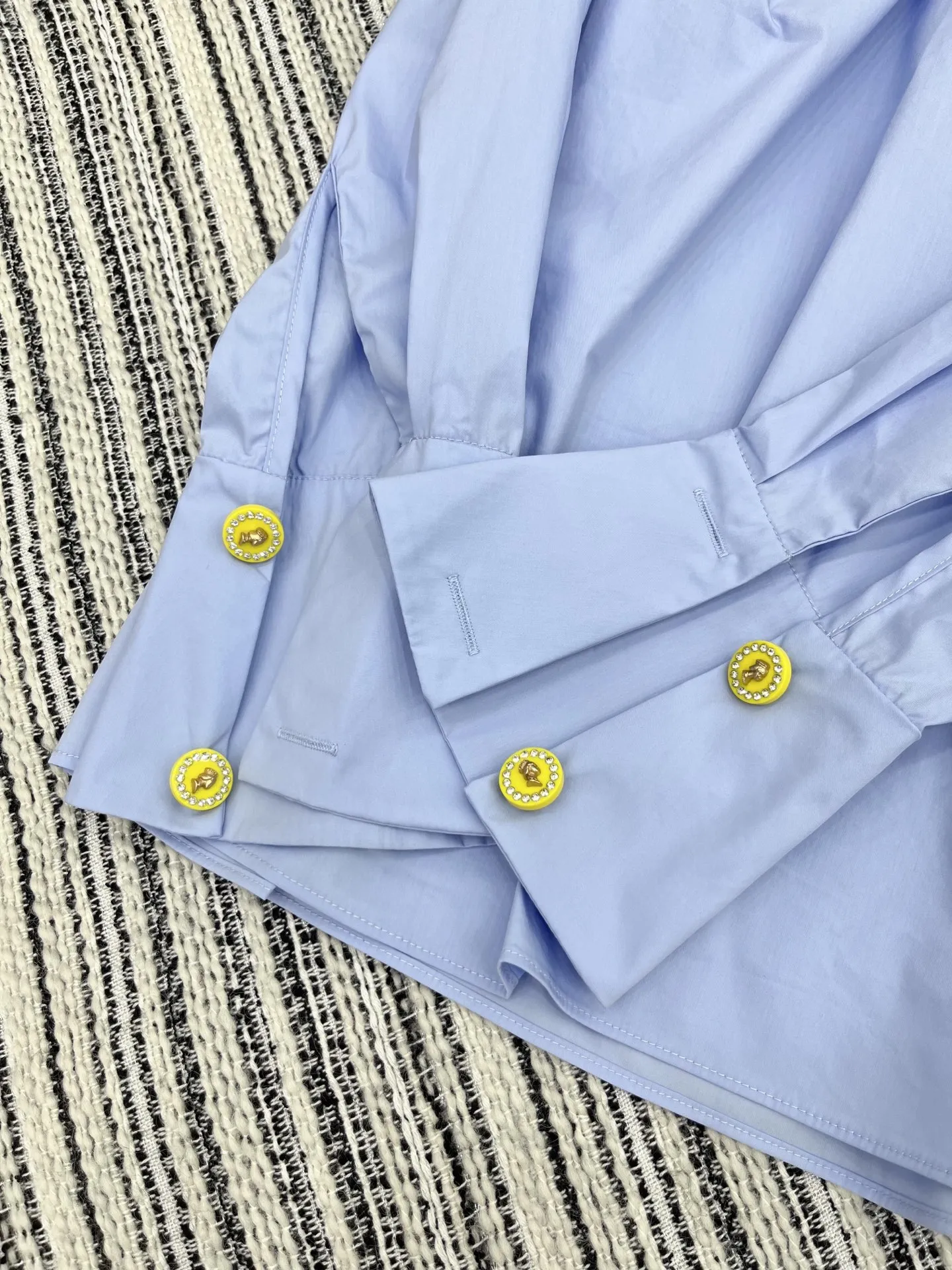 Chane新作中世風重工業ハンドメイドブルー長袖シャツ - 画像 (7)