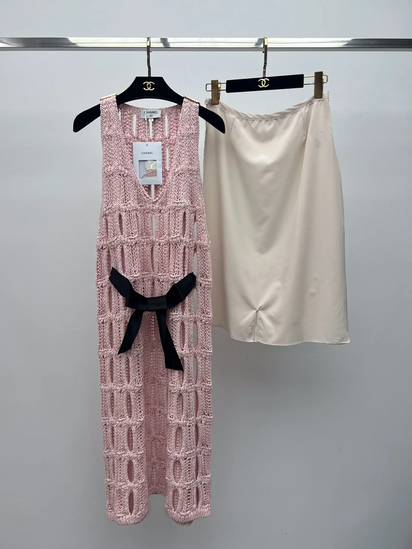 Chanel ピンク蝶結装飾レースドレス - 画像 (10)