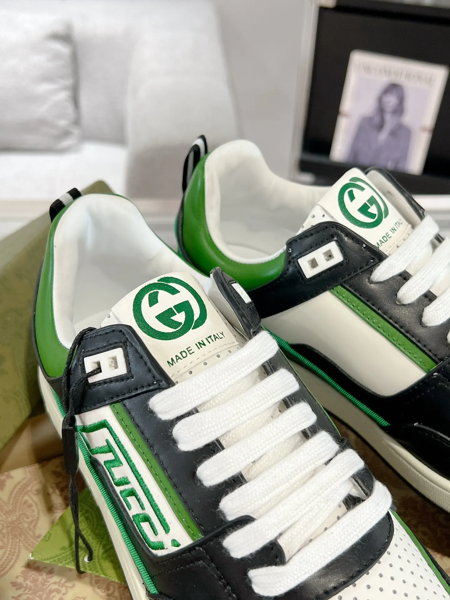 Gucci ホワイトグリーン カップル スニーカー - 画像 (7)