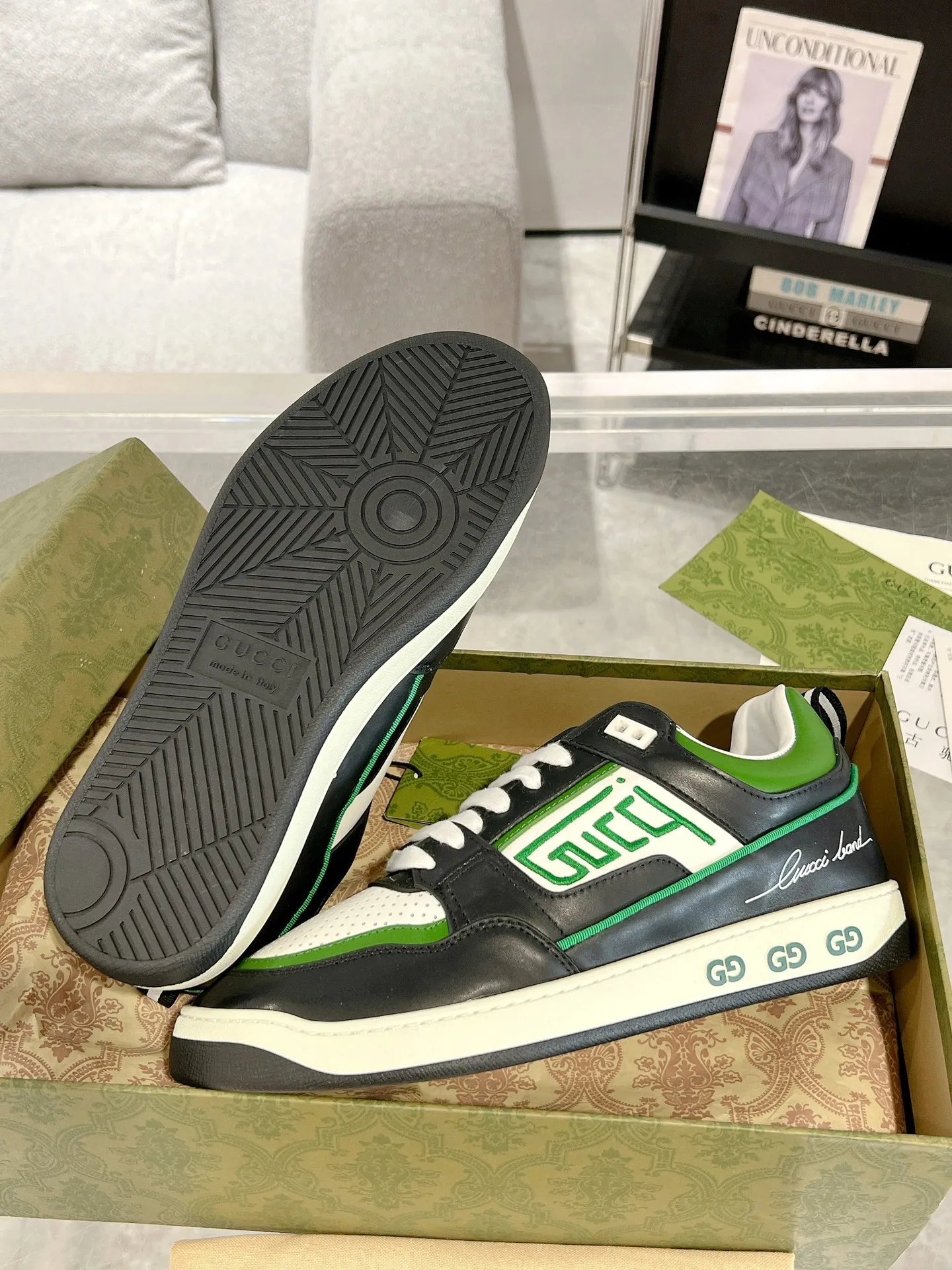 Gucci ホワイトグリーン カップル スニーカー - 画像 (10)