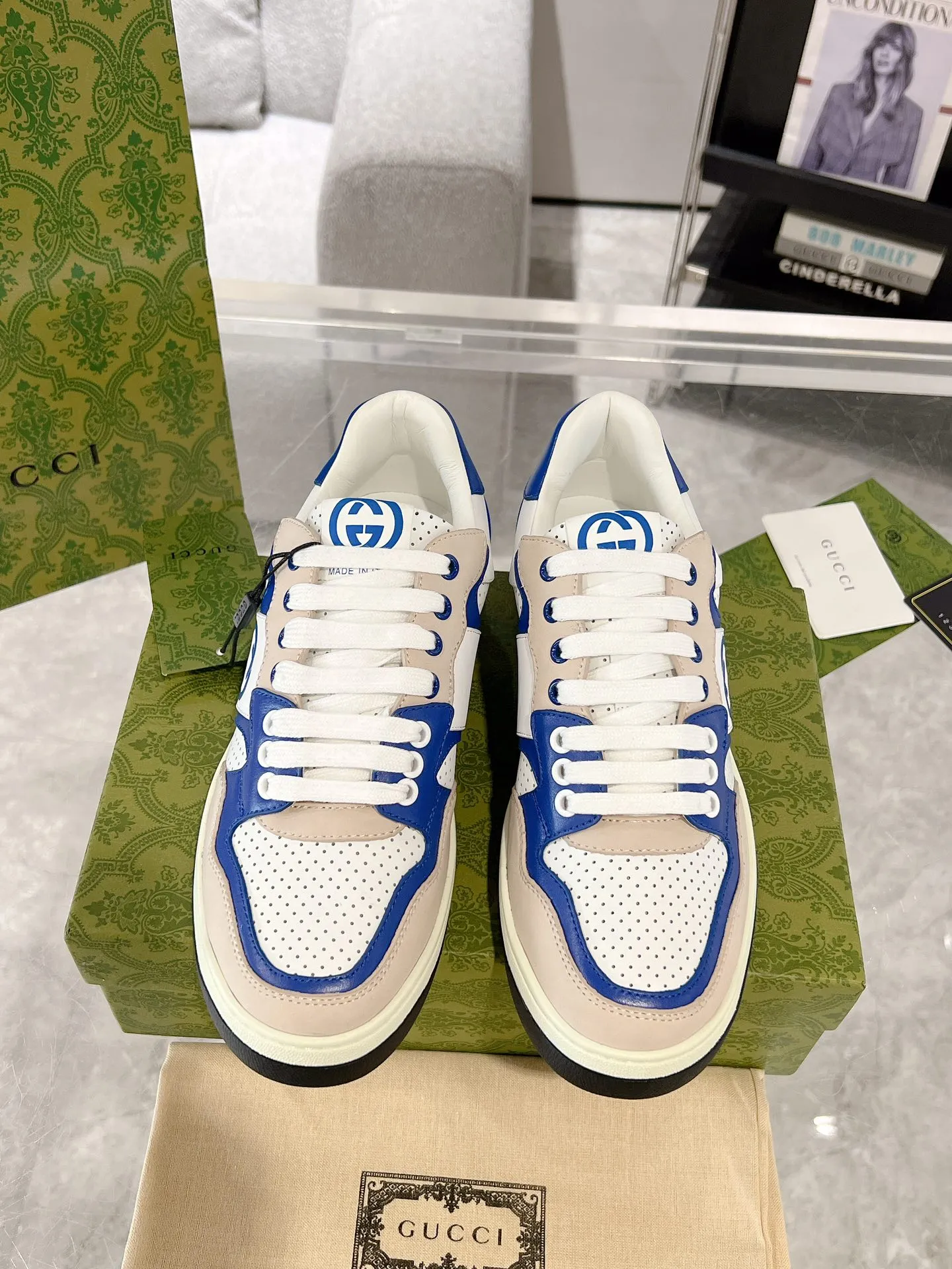 Gucci ホワイトブルーカップルスタイルスニーカー - 画像 (3)