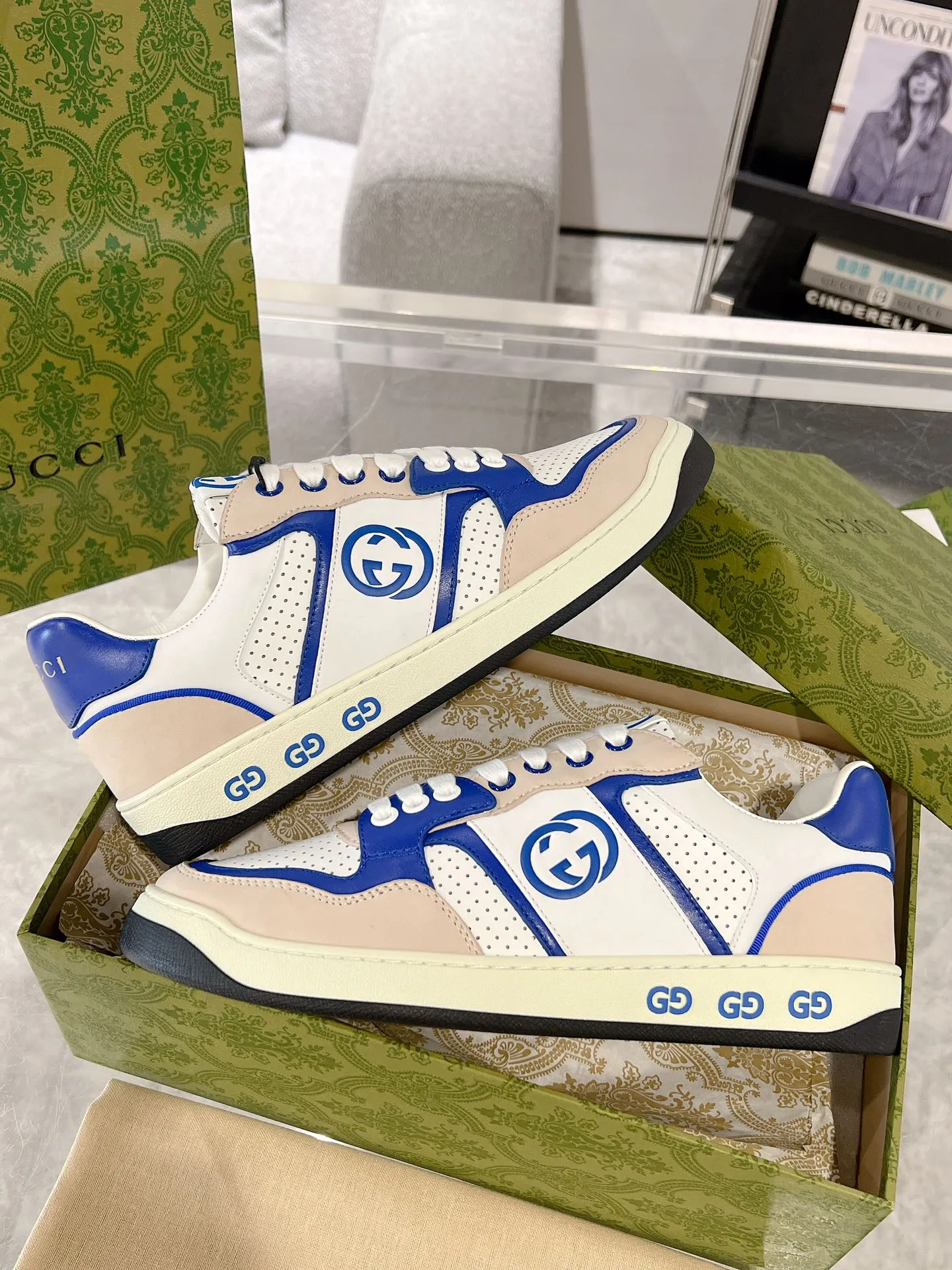 Gucci ホワイトブルーカップルスタイルスニーカー - 画像 (5)
